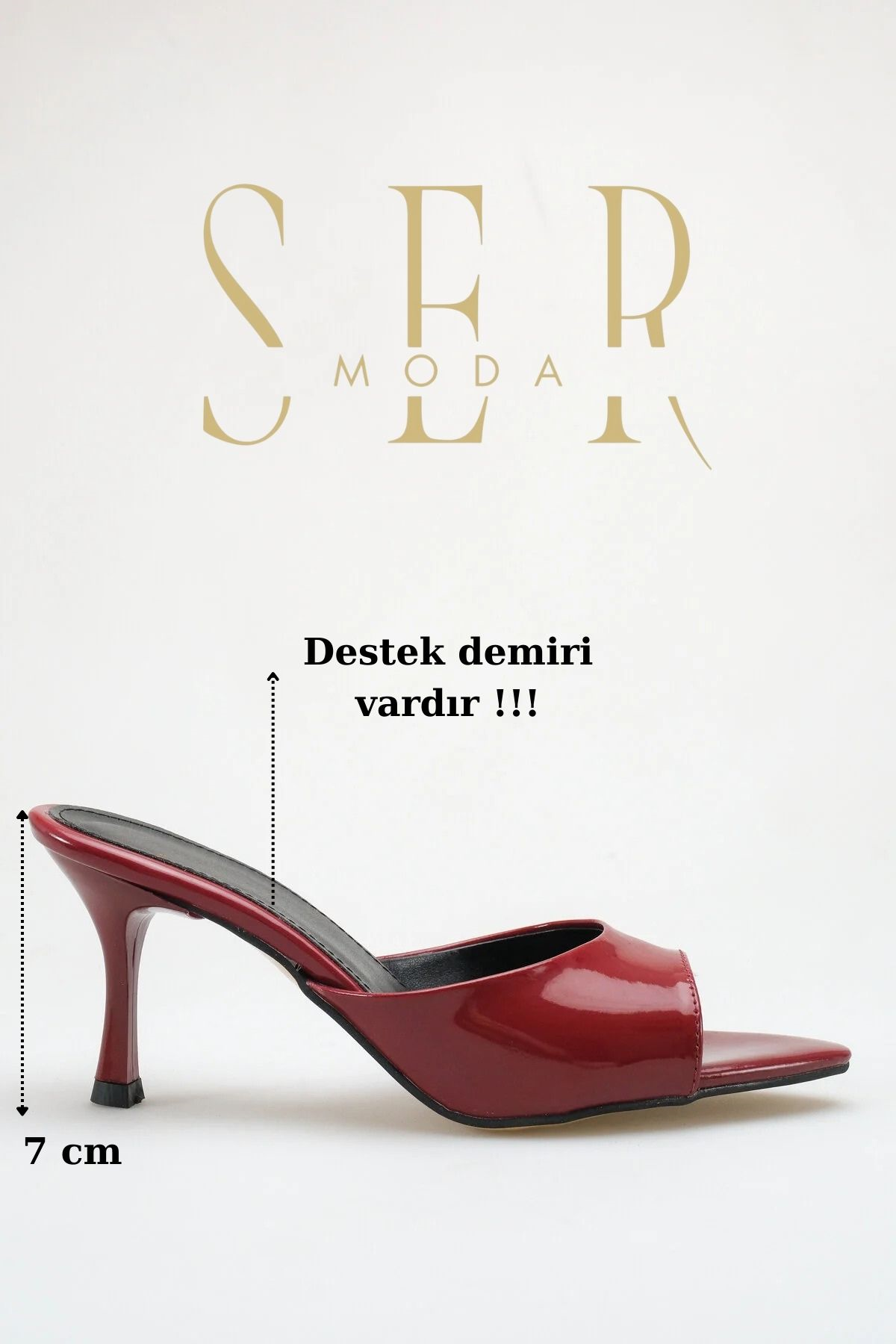 SERMODA , Terlik , Topuklu Kadın Terlik - 7 cm İnce Topuklu Sivri Burun Kadın Terlik Bordo Rugan