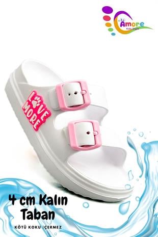 Lil Amore , Terlik , Lil Amore Çift Toka Hafif Eva Yazlık Plaj Çocuk Terliği Havuz Terliği Lavabo Terliği LM Beyaz