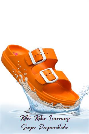 SERMODA , Terlik , Sermoda Çift Toka Hafif Eva Yazlık Plaj Terliği Havuz Terliği Lavabo Terliği Turuncu