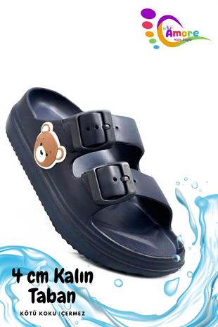 Lil Amore , Terlik , Sermoda Çift Toka Hafif Eva Yazlık Plaj Çocuk Terliği Havuz Terliği Lavabo Terliği A Lacivert