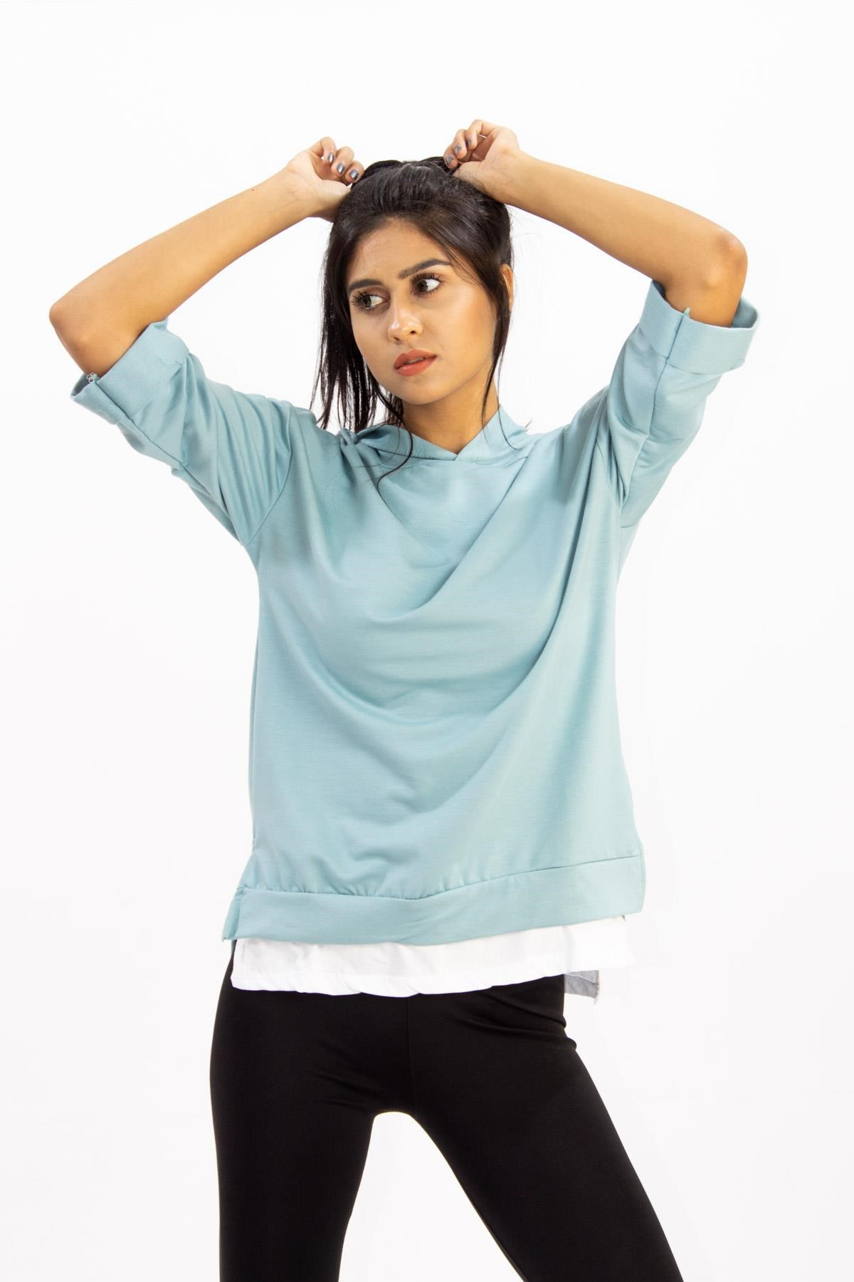 Ambar Kapşonlu Pamuklu Kadın Swaet Shirt Mint