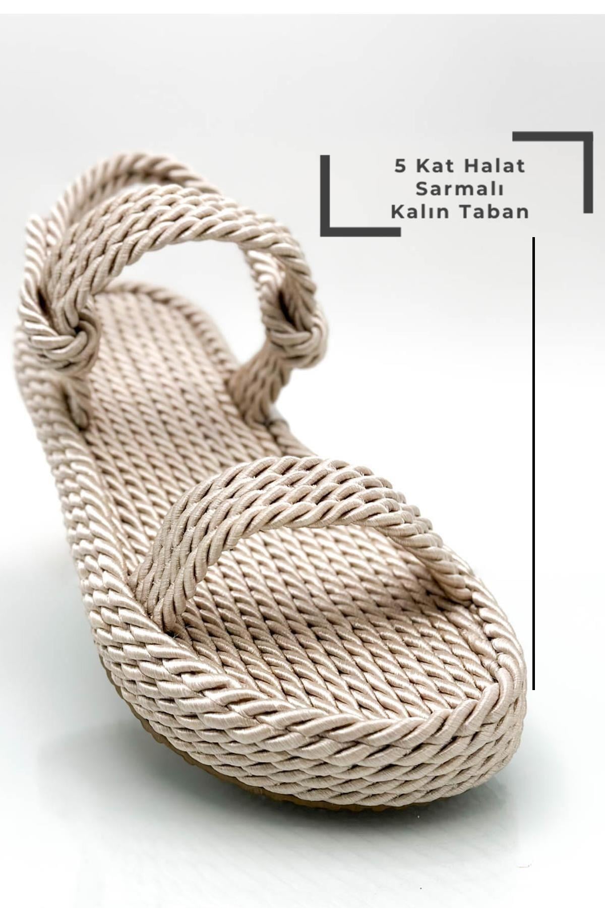 SERMODA , Sandalet , Beş Kat Sarmalı Halatlı Kadın Sandalet Yazlık Sandalet Ten