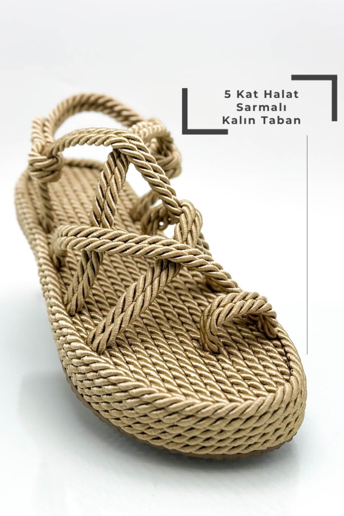 SERMODA , Sandalet , Beş Kat Sarmalı Halatlı Kadın Sandalet Yazlık Sandalet X Nut