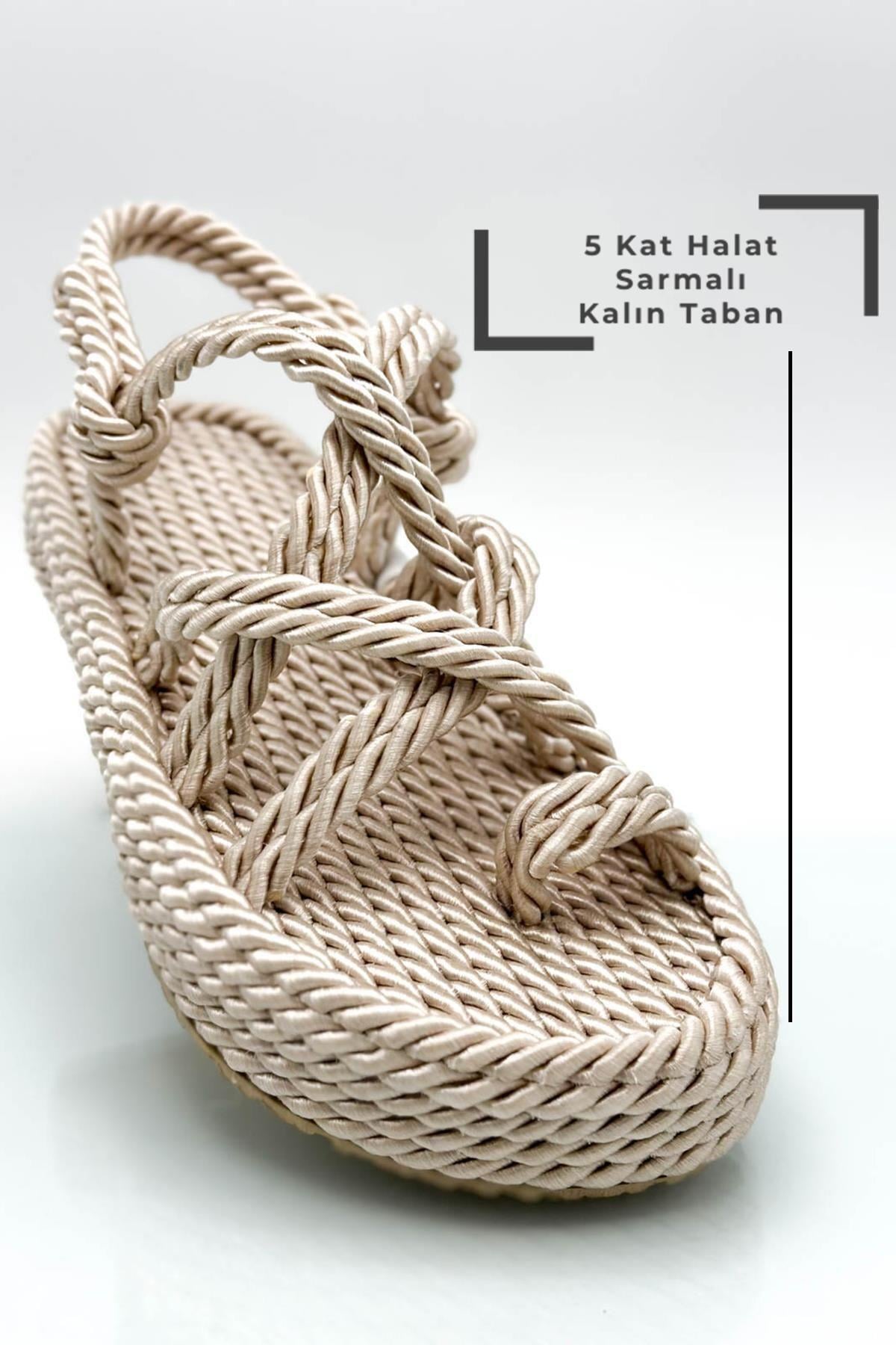 SERMODA , Sandalet , Beş Kat Sarmalı Halatlı Kadın Sandalet Yazlık Sandalet X Ten