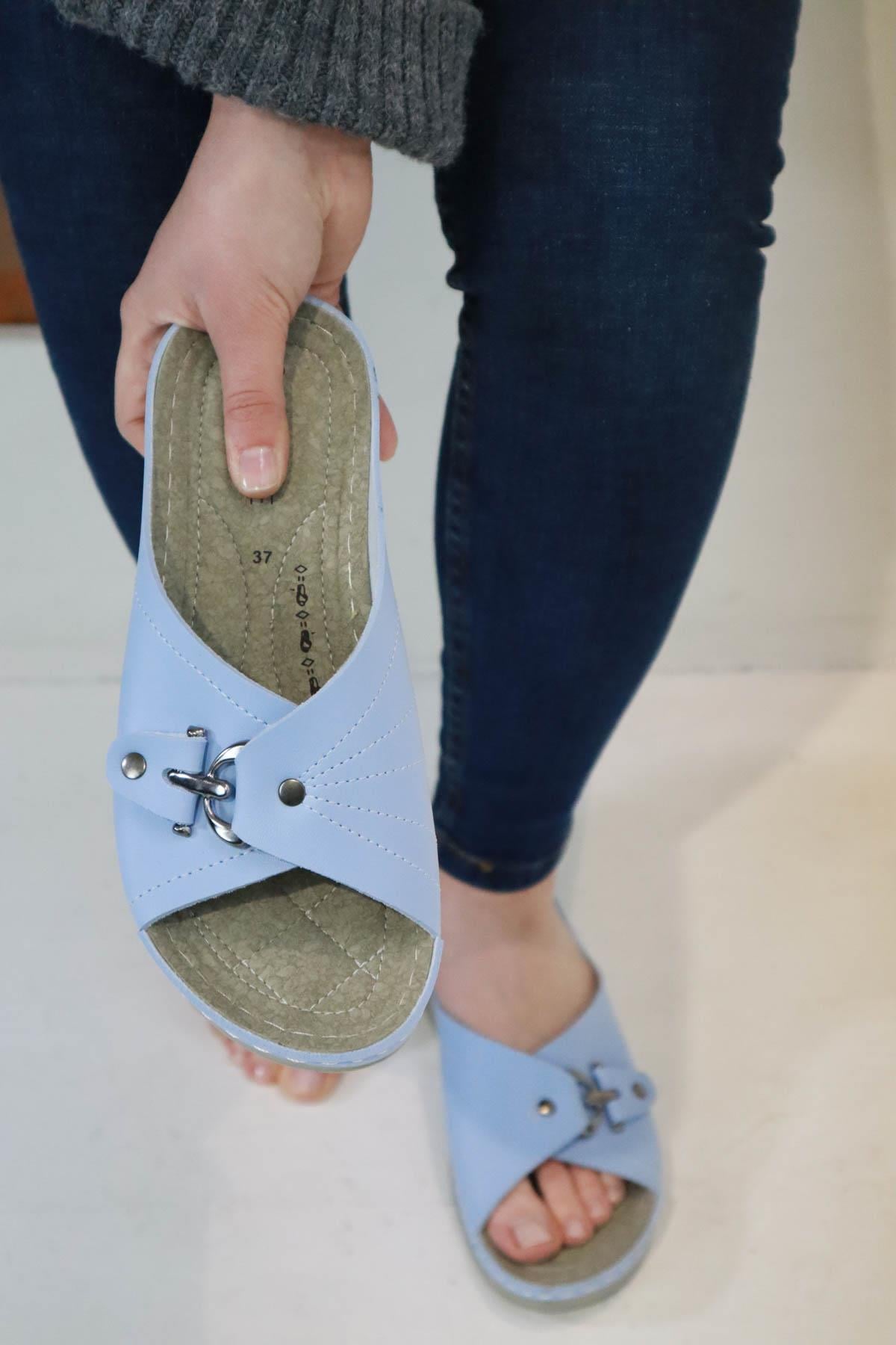 SERMODA , Terlik , Çapa Tokalı Yumuşak ve Hafif Kalın Tabanlı Kadın Spor Terlik Bebe Mavi