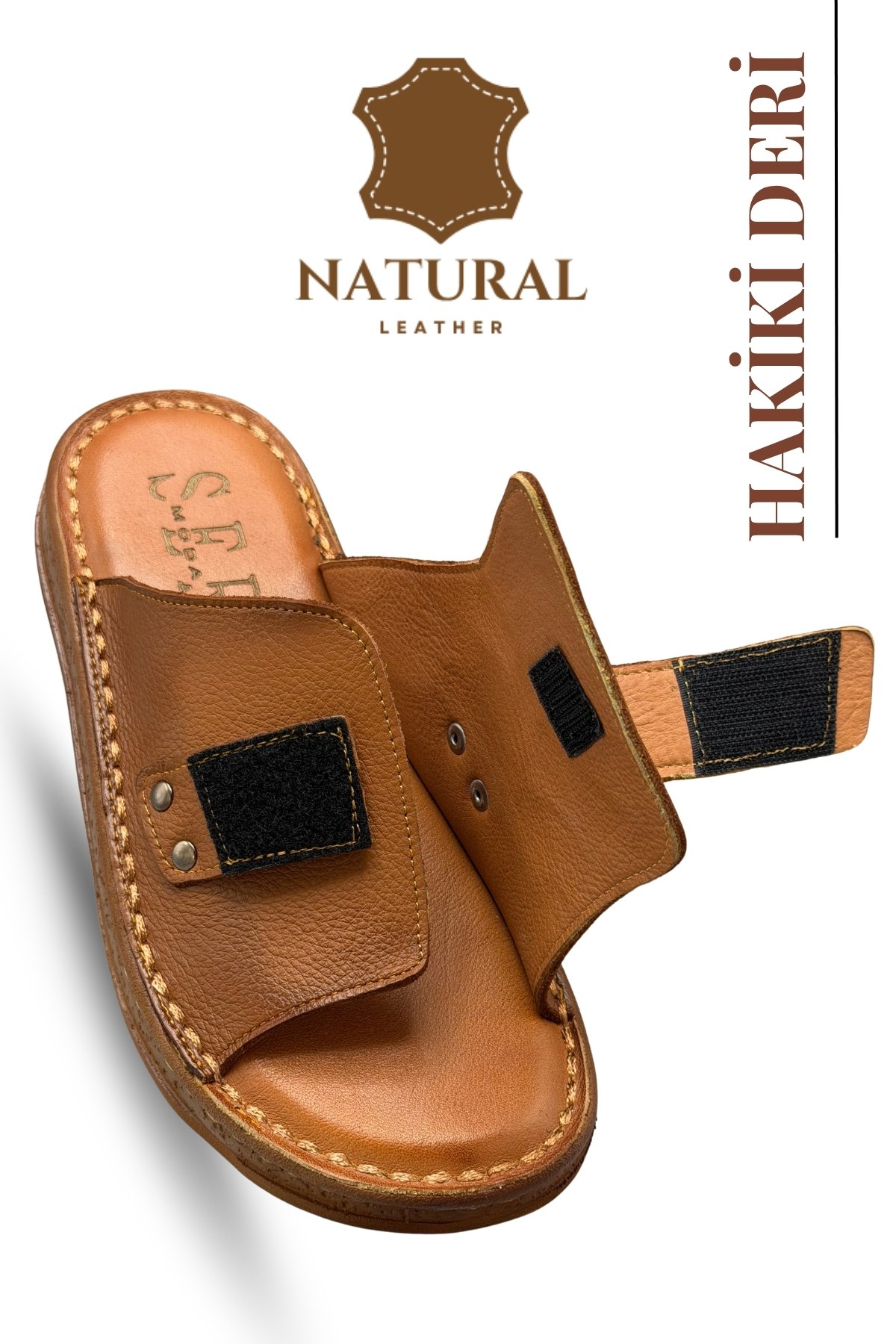 SERMODA , Slippers , Hakiki Deri Erkek Terlik - Yumuşak Kalın Taban Tabanlı Hakiki Deri Erkek Terlik YC Taba