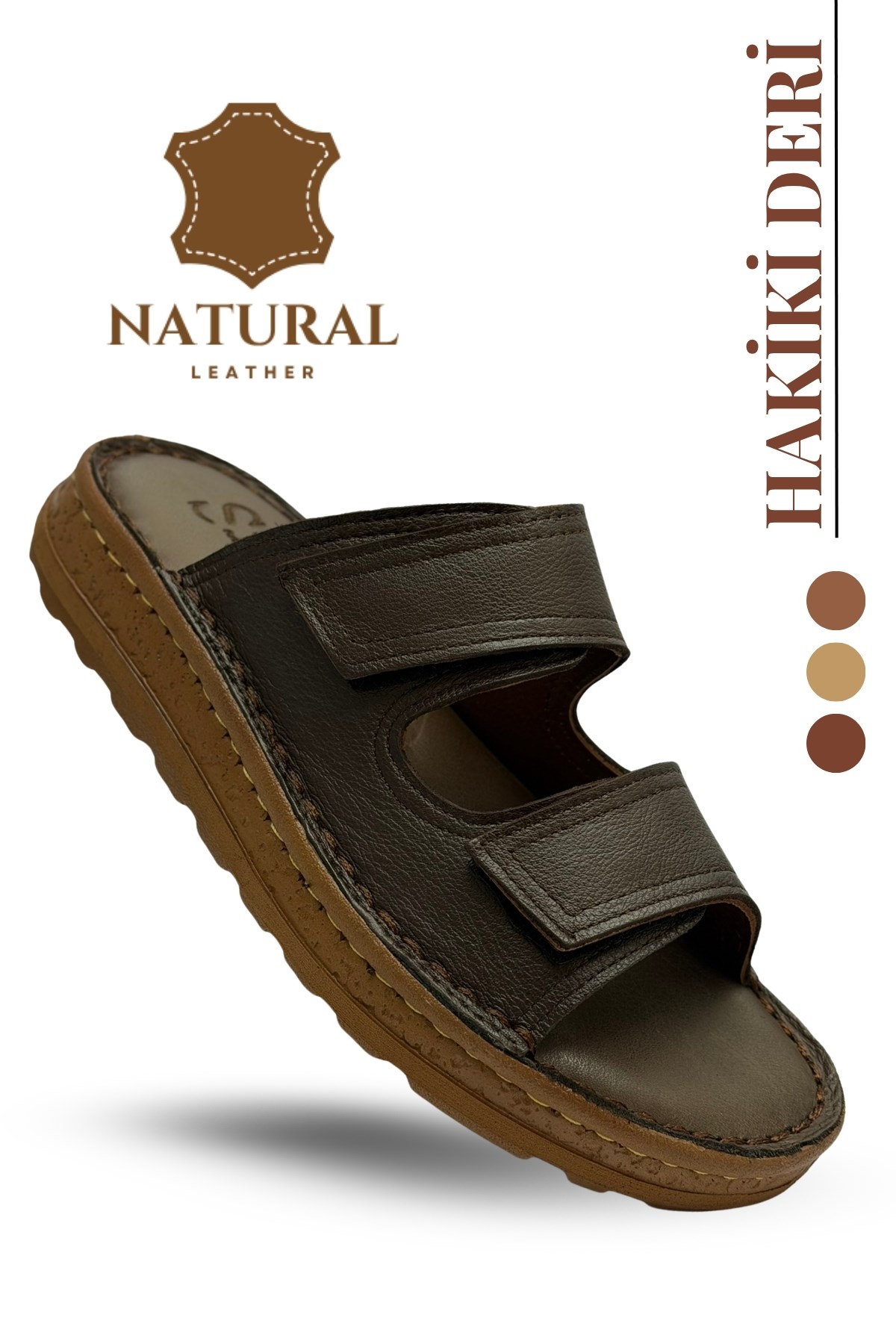SERMODA , Slippers , Hakiki Deri Erkek Terlik - Yumuşak Kalın Taban Tabanlı Hakiki Deri Erkek Terlik C Kahve