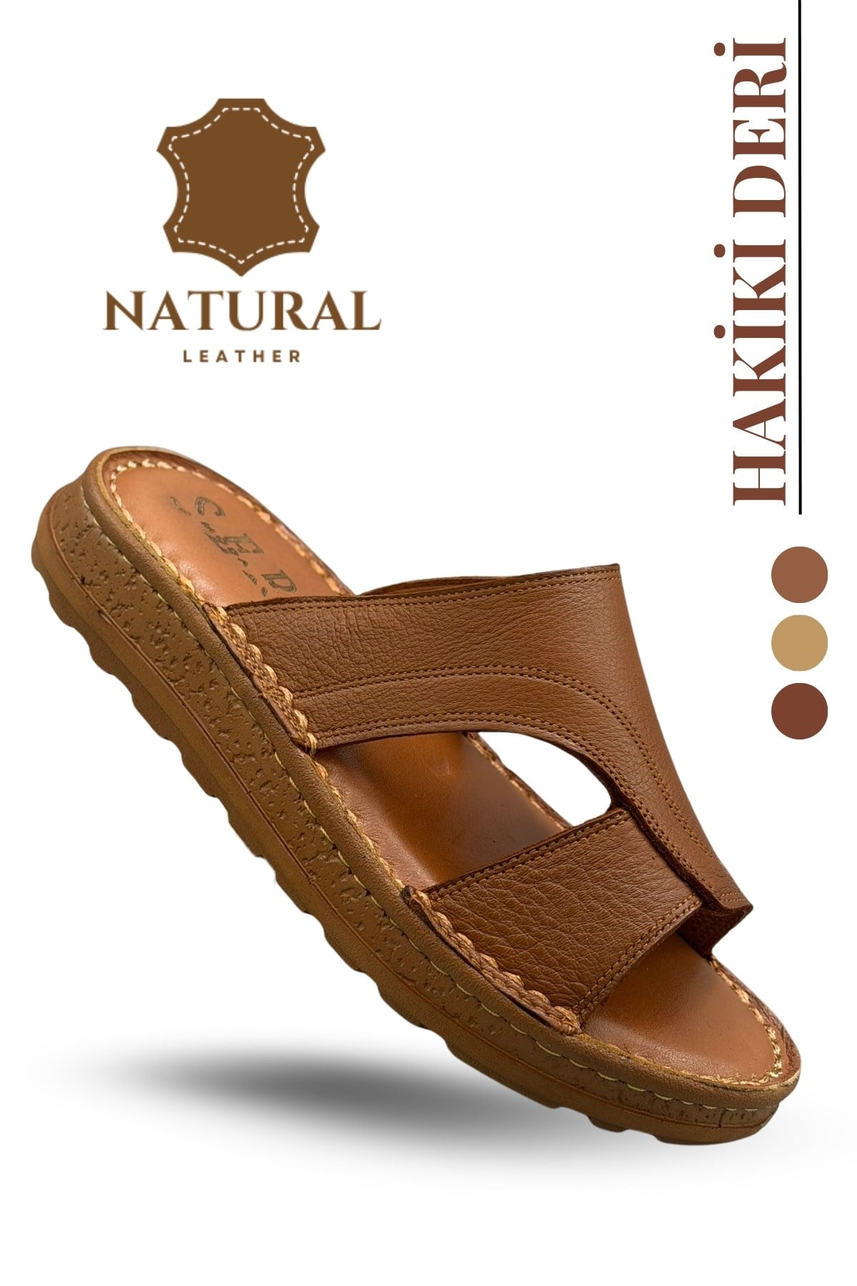 SERMODA , Slippers , Hakiki Deri Erkek Terlik - Yumuşak Kalın Taban Tabanlı Hakiki Deri Erkek Terlik A Taba