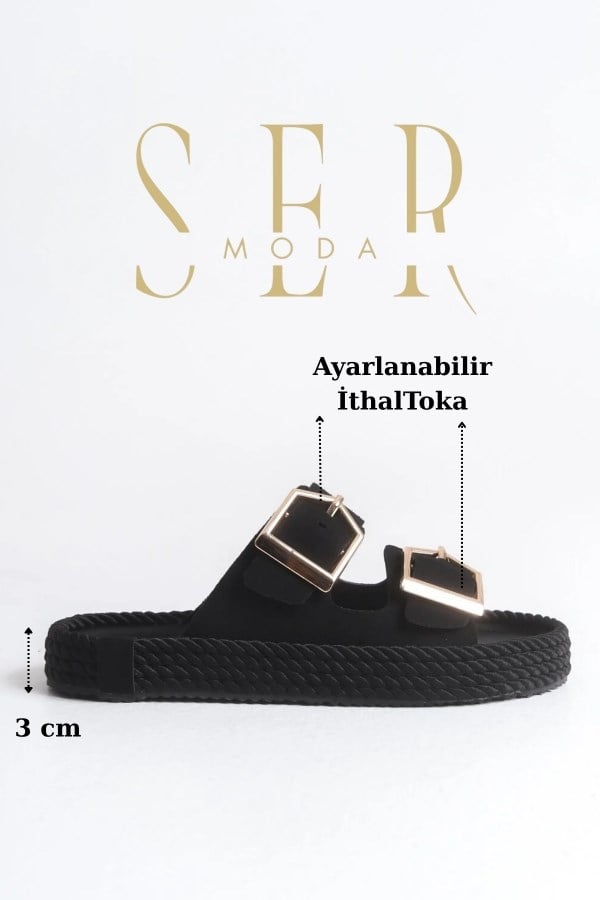 SERMODA , Terlik , Halat Kadın Terlik - 3 cm Anatomik Rahat Tabanlı Ortopedik Kadın Terlik Süet Siyah