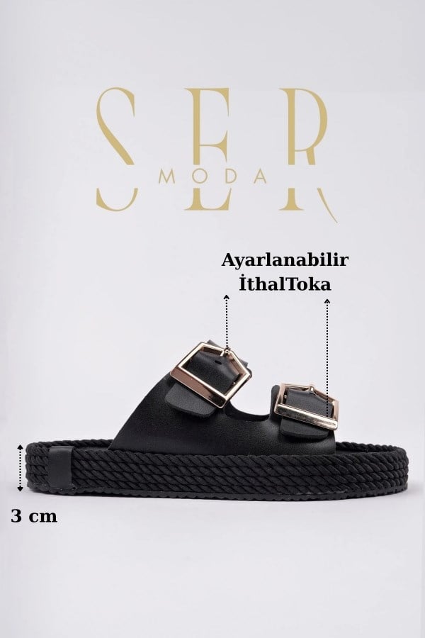 SERMODA , Terlik , Halat Kadın Terlik - 3 cm Anatomik Rahat Tabanlı Ortopedik Kadın Terlik Siyah