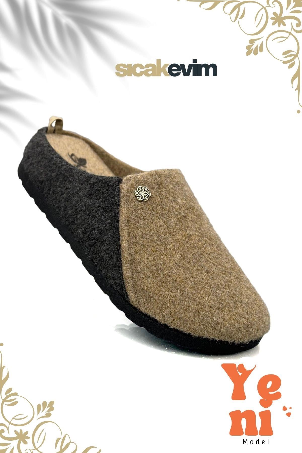 SERMODA , Ev Terliği , Kadın Ev Terliği  – Poli Taban Hafif Tabanlı Sıcak Tutan Ev Terliği Vizon Siyah