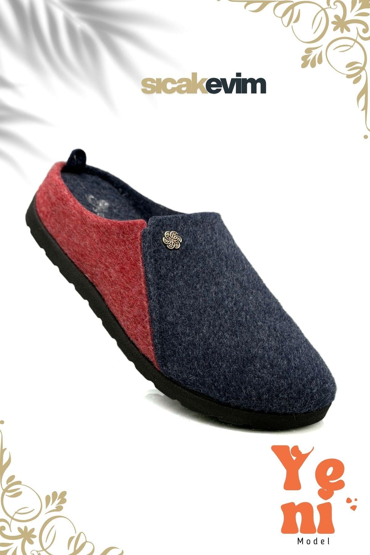 SERMODA , Ev Terliği , Kadın Ev Terliği  – Poli Taban Hafif Tabanlı Sıcak Tutan Ev Terliği Lacivert Kırmızı