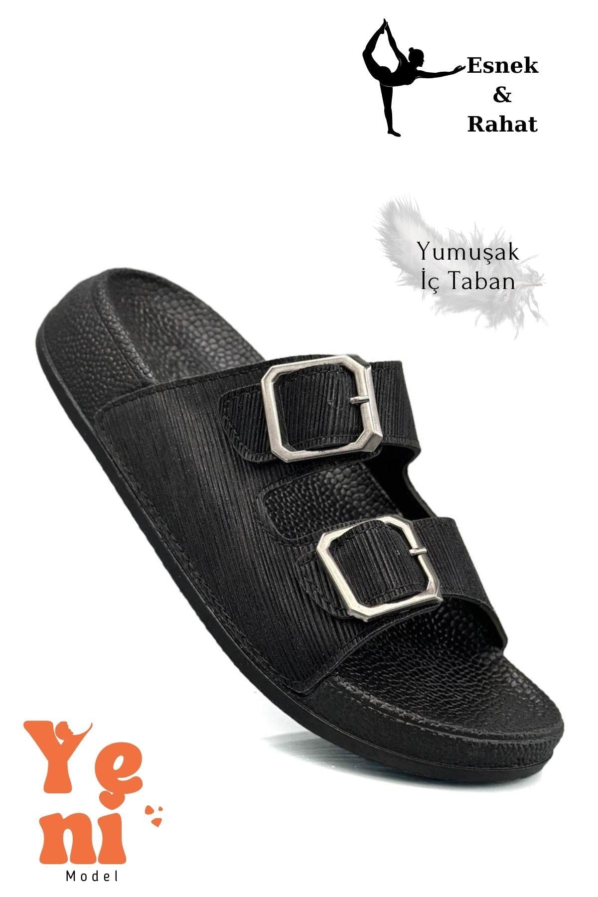SERMODA , Terlik , Kadın Telik Çift Toka Yumuşak ve Esnek Tabanlı Kadın Teliği Günlük Kullanım Siyah