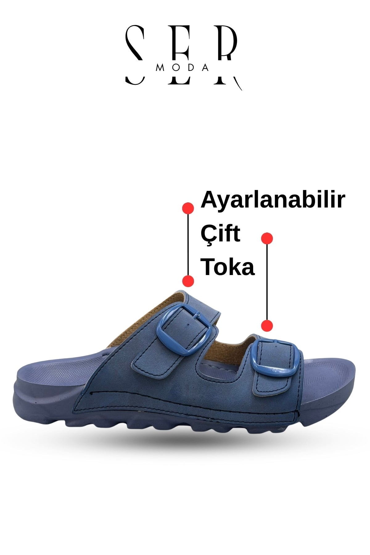 SERMODA , Kadın Terlik & Sandalet Modelleri ve Fiyatları | Sermoda , Kadın Terlik  – Esnek Anatomik Tabanlı Ayarlanabilir Çift Tokalı Kadın Terlik Mavi