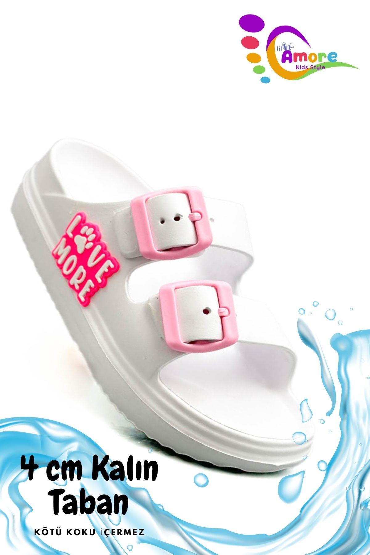 Lil Amore , Terlik , Lil Amore Çift Toka Hafif Eva Yazlık Plaj Çocuk Terliği Havuz Terliği Lavabo Terliği LM Beyaz