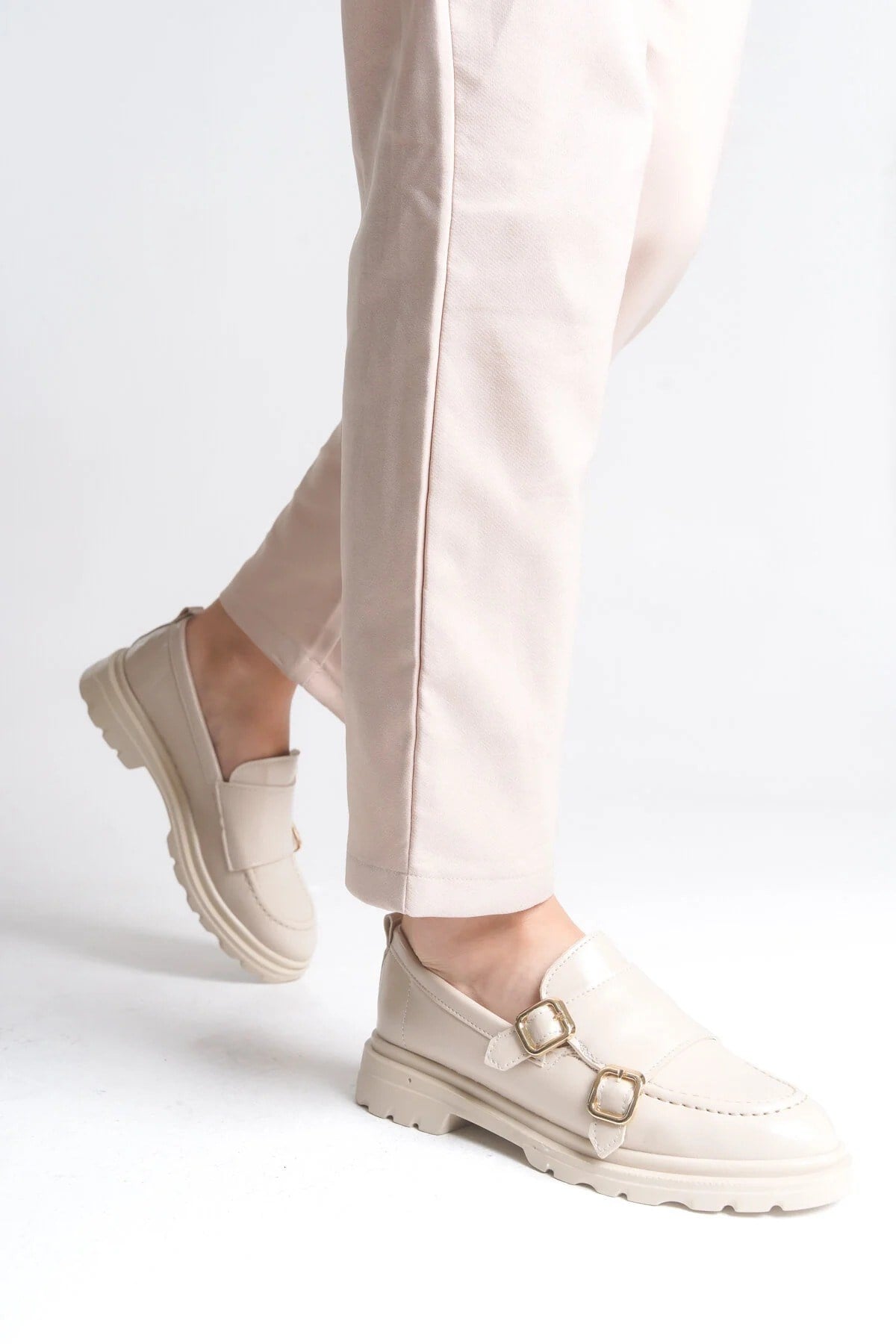 SERMODA , Günlük Ayakkabı , Loafer Kadın Ayakkabı - Makosen Tokalı Casual Günlük Kadın Ayakkabı Ten Rugan