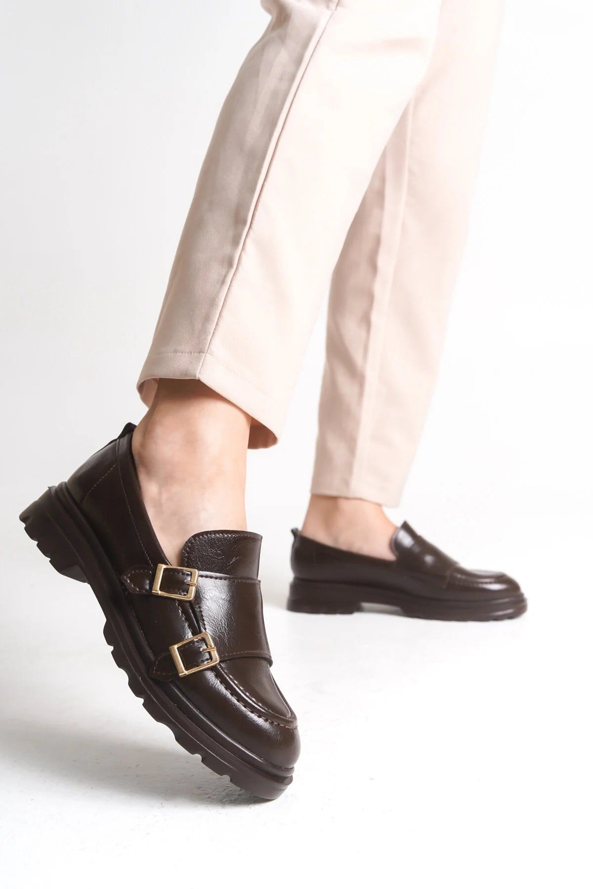 SERMODA , Günlük Ayakkabı , Loafer Kadın Ayakkabı - Makosen Tokalı Casual Günlük Kadın Ayakkabı Rugan Kahve