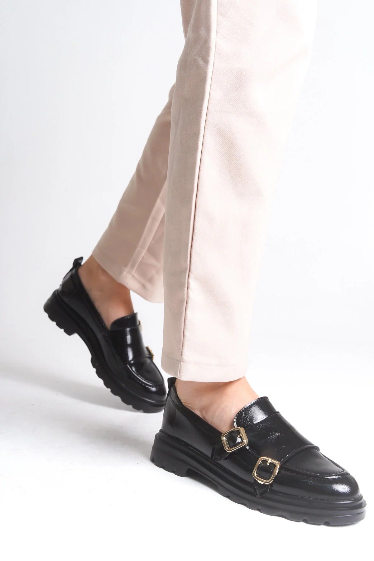 SERMODA , Günlük Ayakkabı , Loafer Kadın Ayakkabı - Makosen Tokalı Casual Günlük Kadın Ayakkabı Siyah Rugan