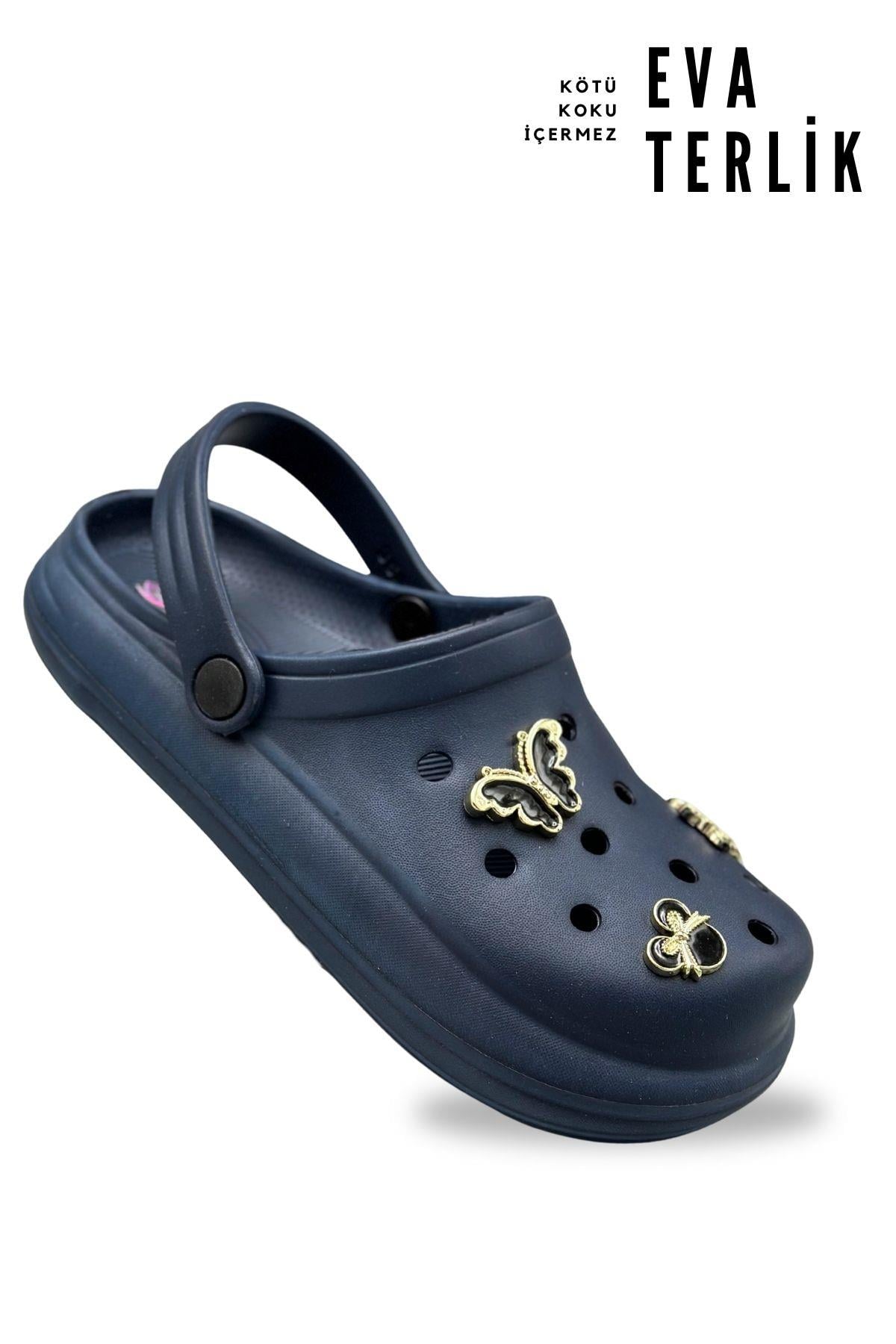 SERMODA , Terlik , Sermoda Aksesuarlı 4 cm Kalın Taban Kadın sabo Terlik Hastane Terliği 1014 Lacivert