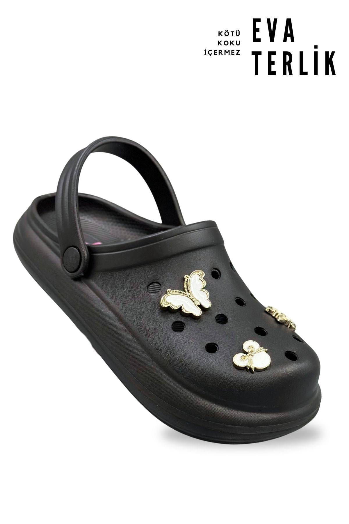 SERMODA , Terlik , Sermoda Aksesuarlı 4 cm Kalın Taban Kadın sabo Terlik Hastane Terliği 1009 Siyah