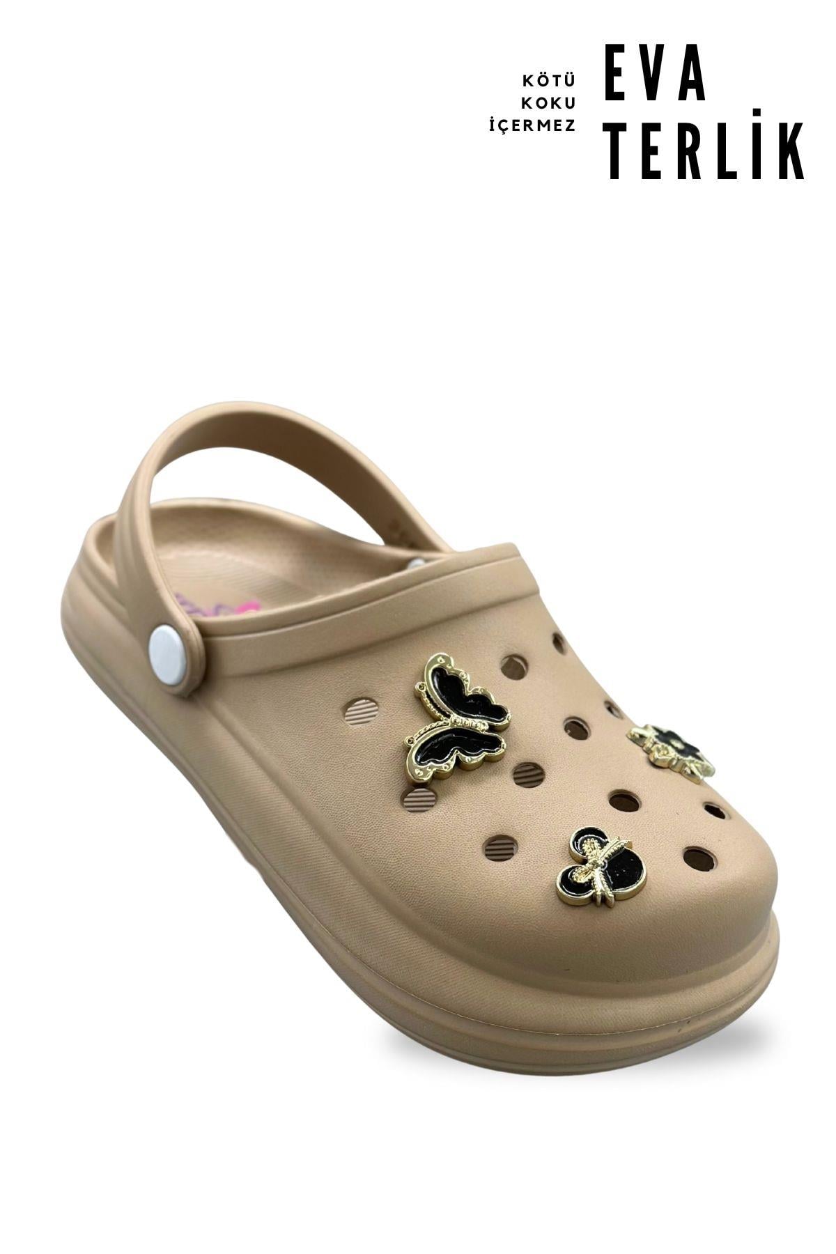 SERMODA , Terlik , Sermoda Aksesuarlı 4 cm Kalın Taban Kadın sabo Terlik Hastane Terliği 1019 Vizon