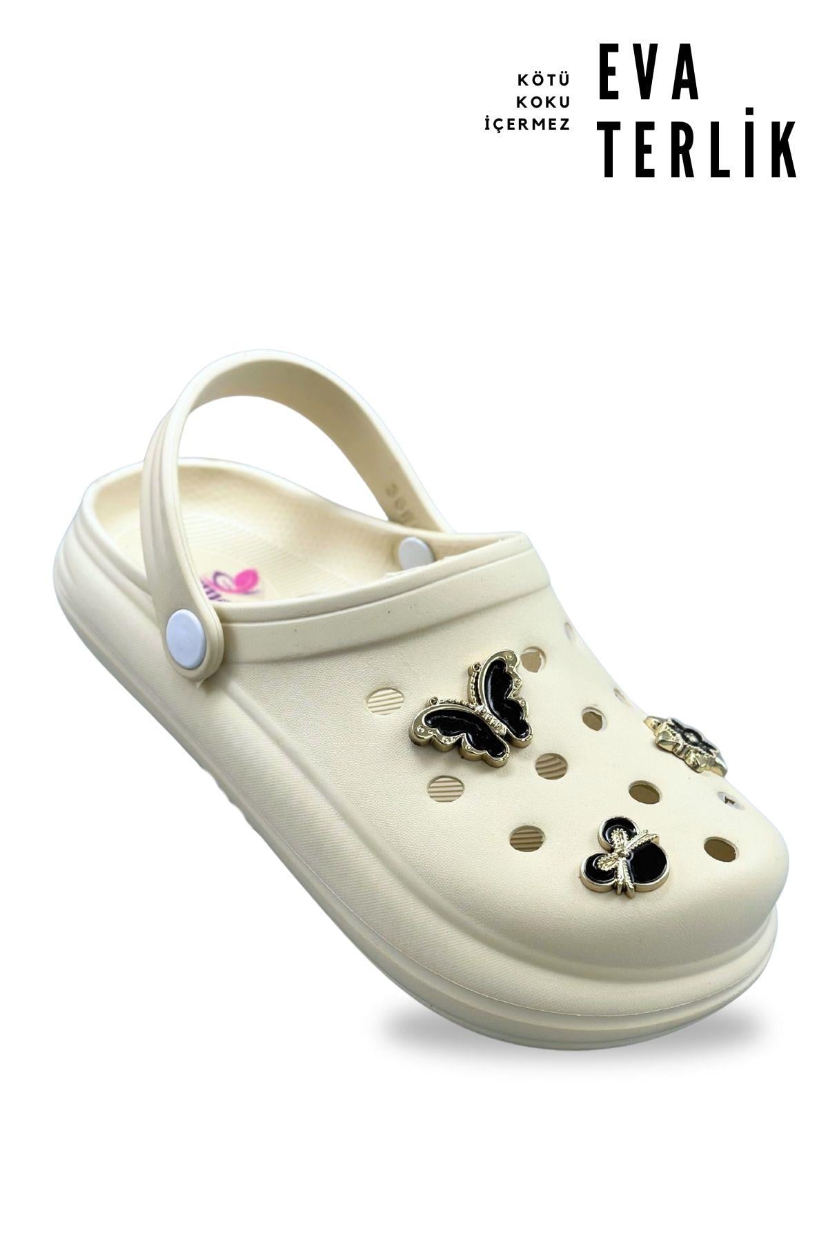 SERMODA , Terlik , Sermoda Aksesuarlı 4 cm Kalın Taban Kadın sabo Terlik Hastane Terliği 1024 Bej