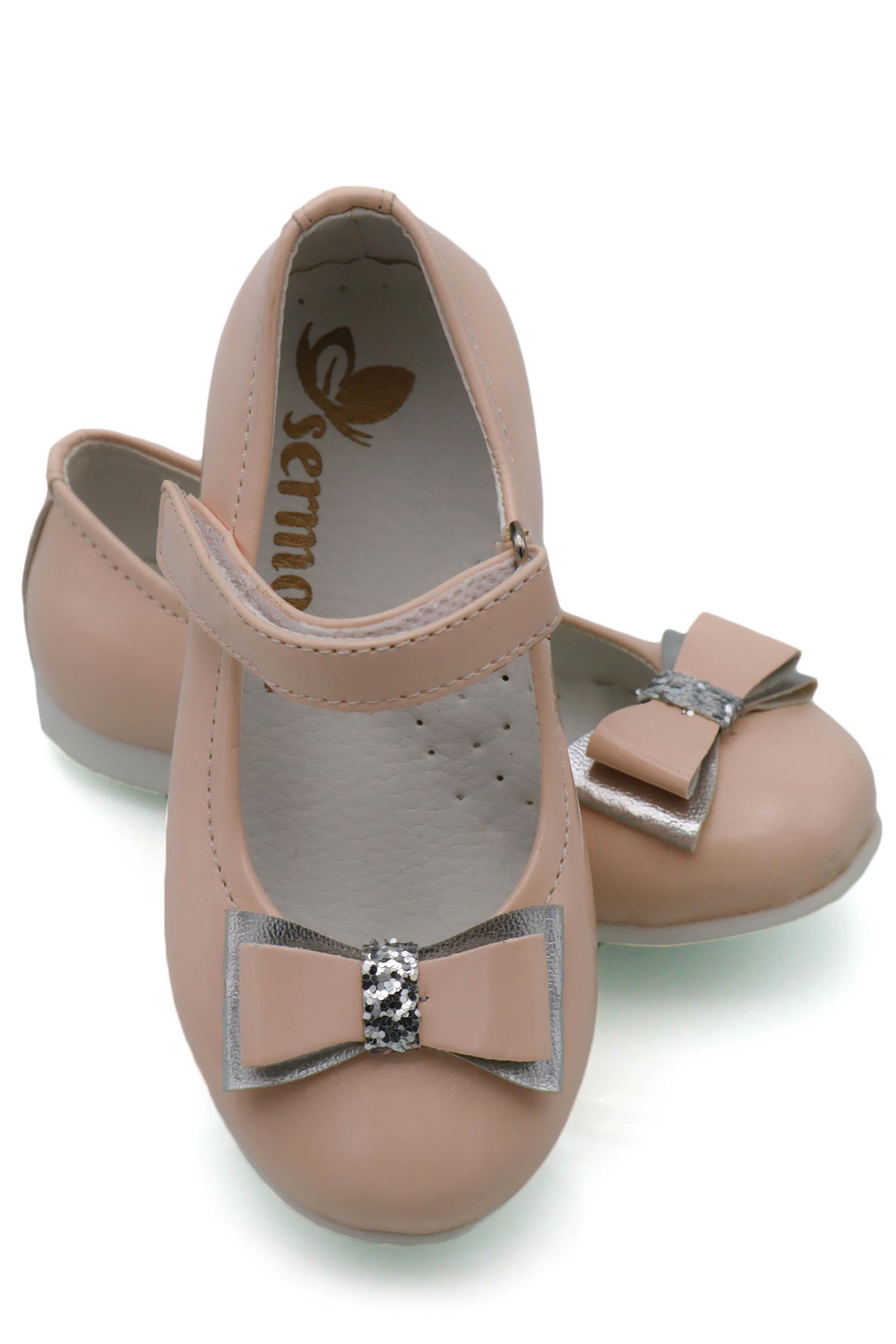 Sermoda Fiyonk Taş Detay Bebek Babet Pudra Pembe