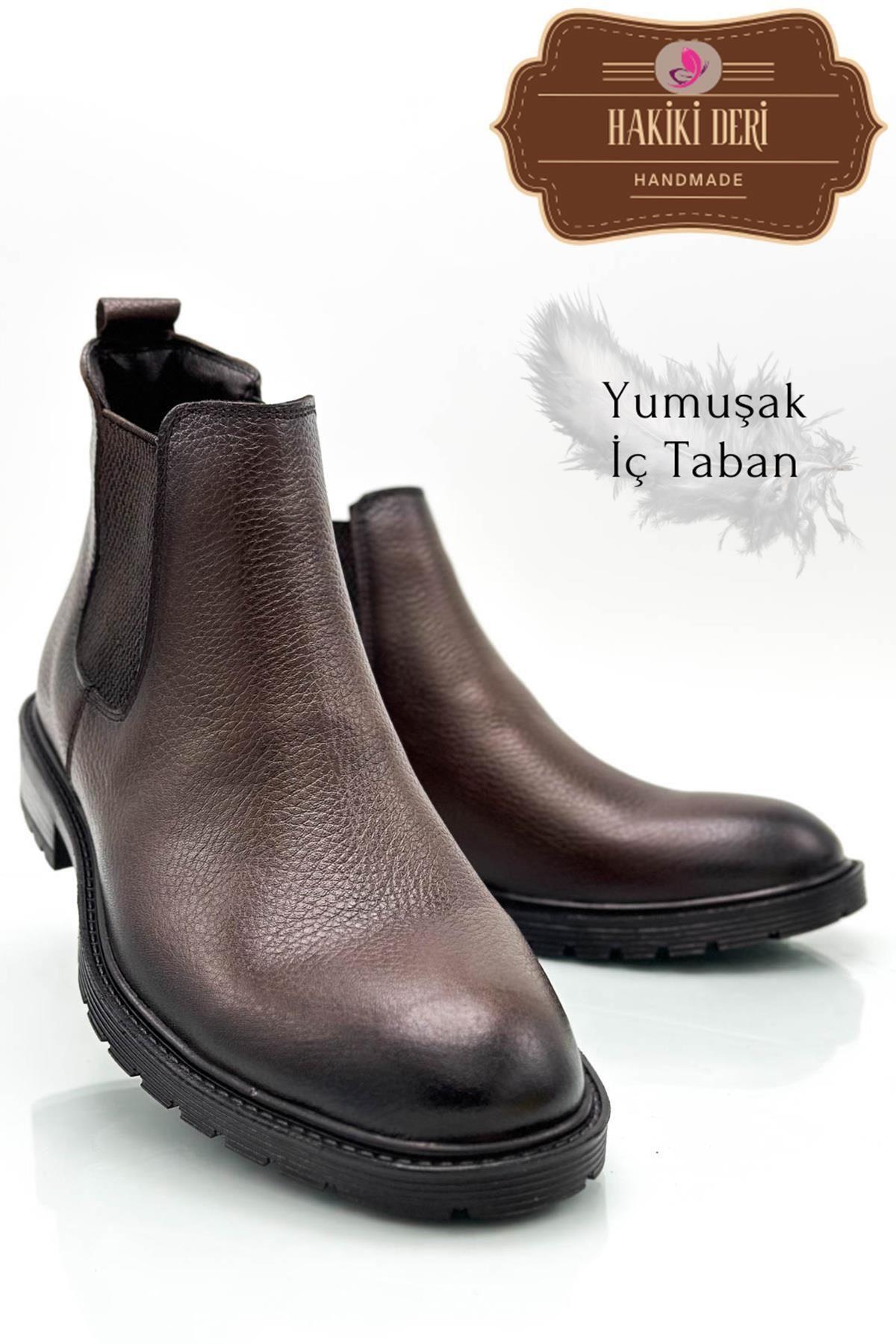 SERMODA , Bot & Çizme , Sermoda Hakiki Deri İç Taban Pedli Kaymaz Taban Çift Yön Lastikli Deri Erkek Bot Şırıngıl Kahve