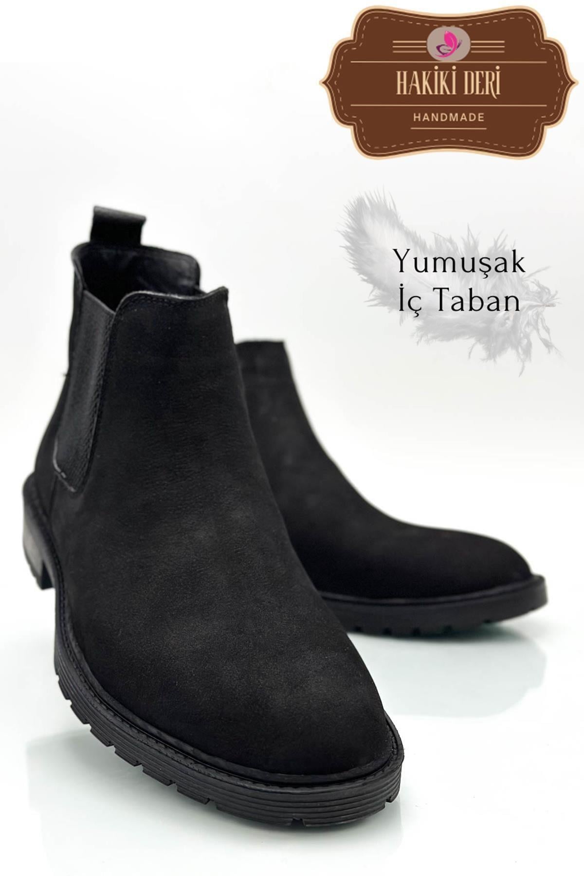 SERMODA , Bot & Çizme , Sermoda Hakiki Deri İç Taban Pedli Kaymaz Taban Çift Yön Lastikli Deri Erkek Bot Grayz Siyah