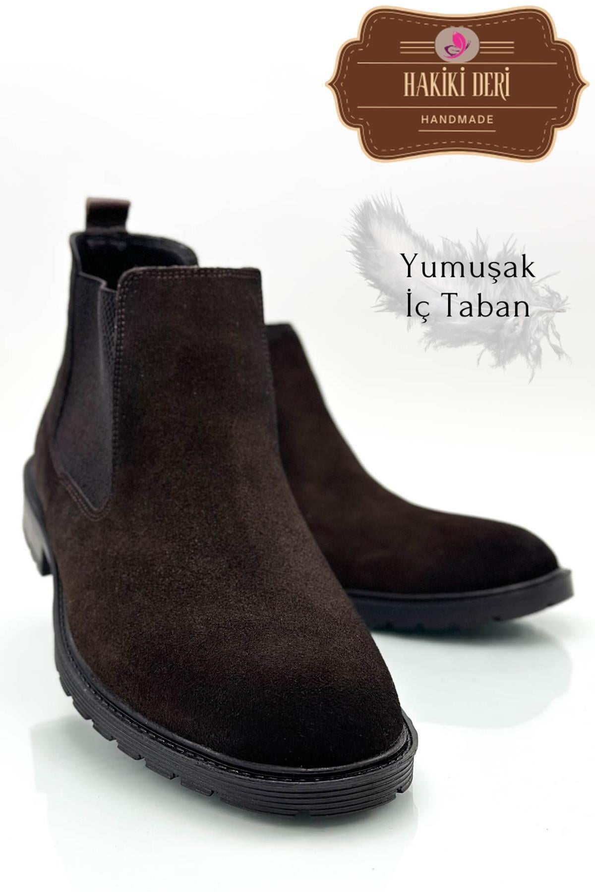 SERMODA , Bot & Çizme , Sermoda Hakiki Deri İç Taban Pedli Kaymaz Taban Çift Yön Lastikli Deri Erkek Bot Kahve Nubuk