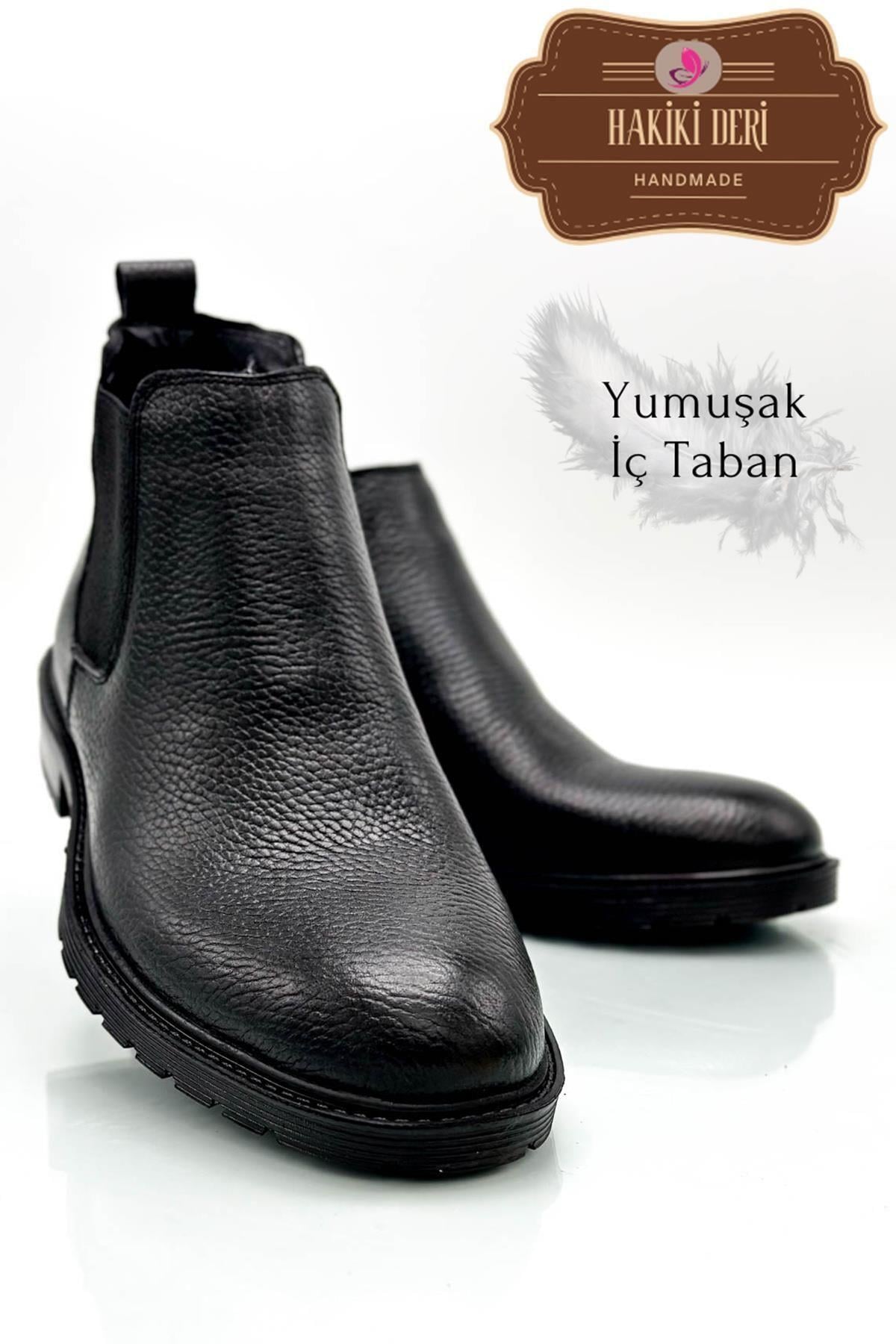 SERMODA , Bot & Çizme , Sermoda Hakiki Deri İç Taban Pedli Kaymaz Taban Çift Yön Lastikli Deri Erkek Bot Şırıngıl Siyah