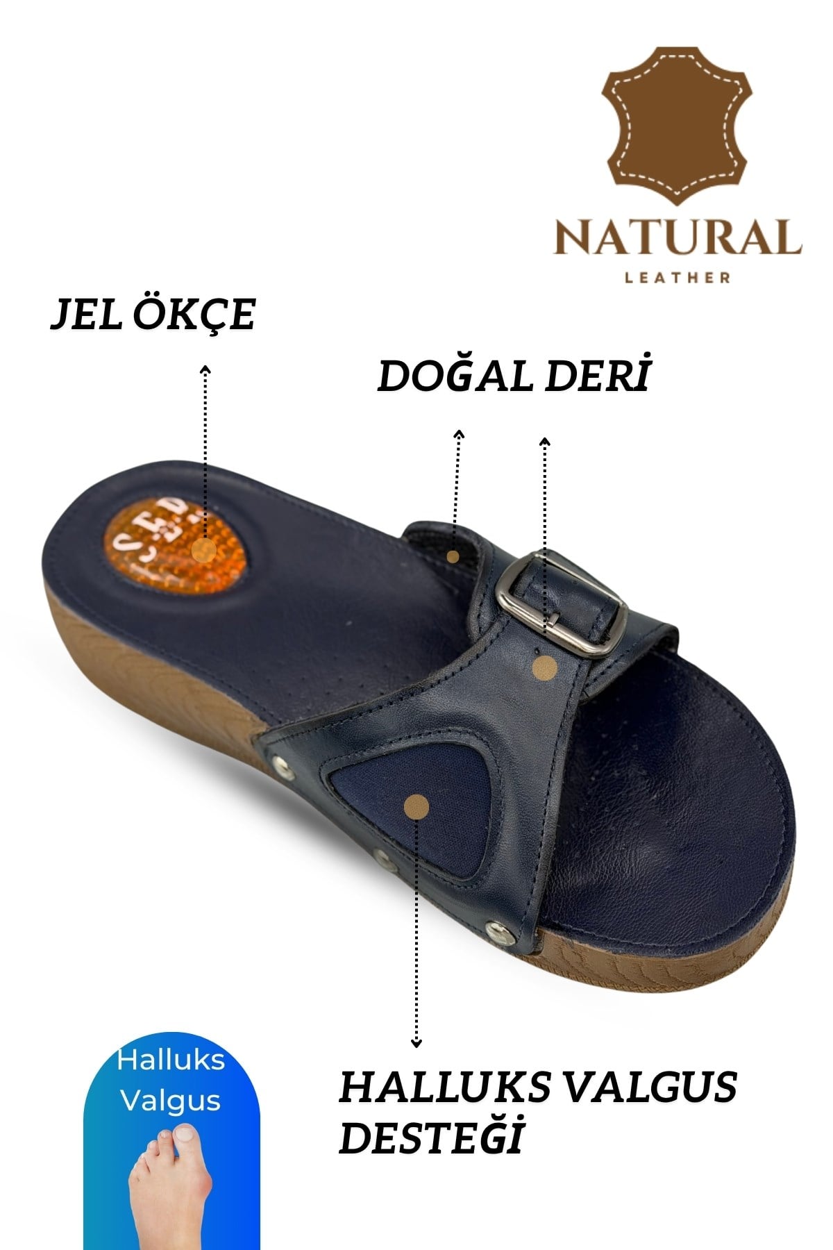 SERMODA , Kadın Terlik & Sandalet Modelleri ve Fiyatları | Sermoda , Sermoda Hakiki Deri Kadın Terlik - Halluks Valgus Destekli Jel Taban Kadın Terlik Lacivert
