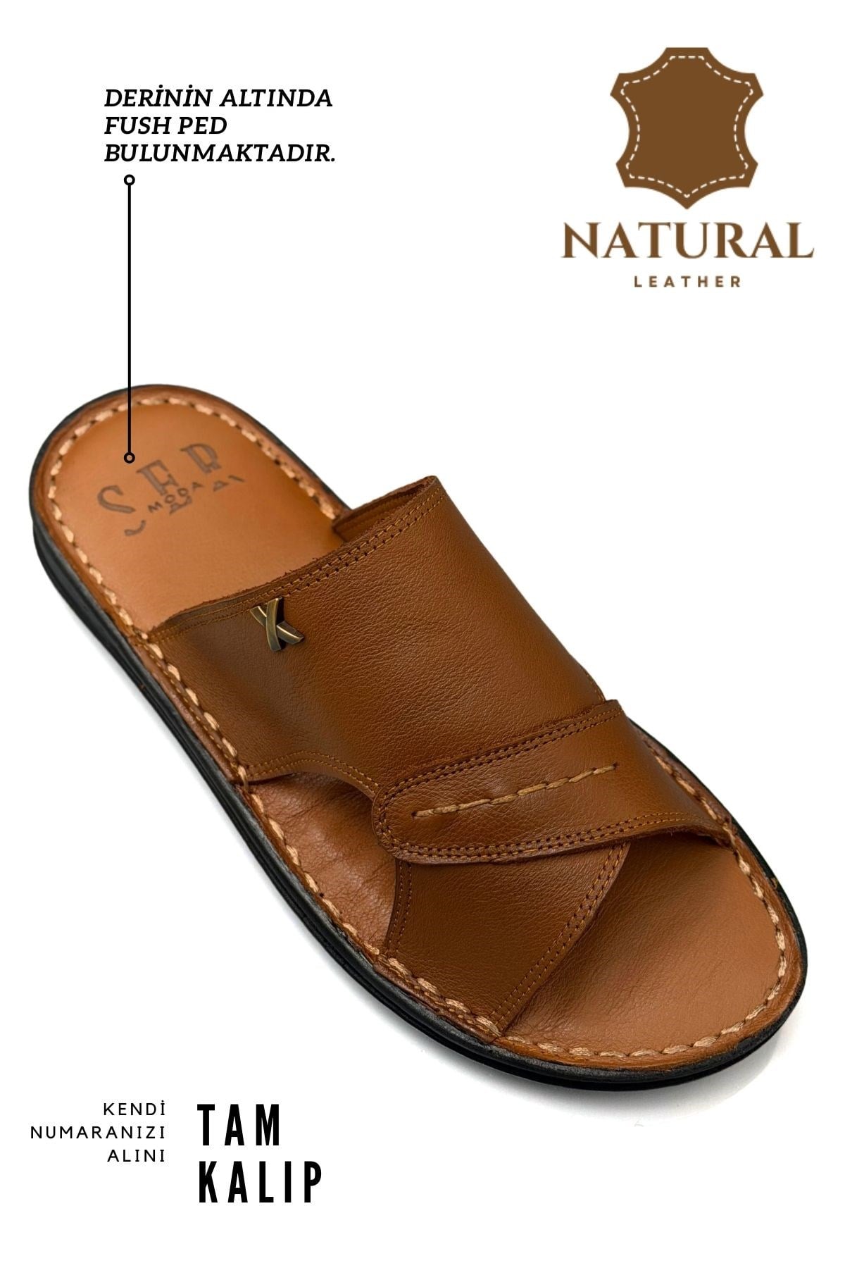 SERMODA , Terlik , Sermoda Hakiki Gerçek Deri Erkek Terlik Hafif Terlik Deri Şırıngıl Taba