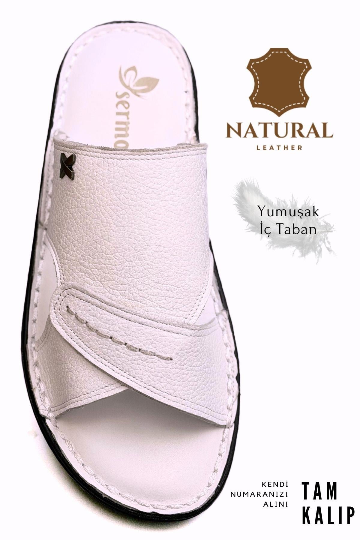 SERMODA , Terlik , Sermoda Hakiki Gerçek Deri Erkek Terlik Hafif Terlik Deri Şırıngıl Beyaz