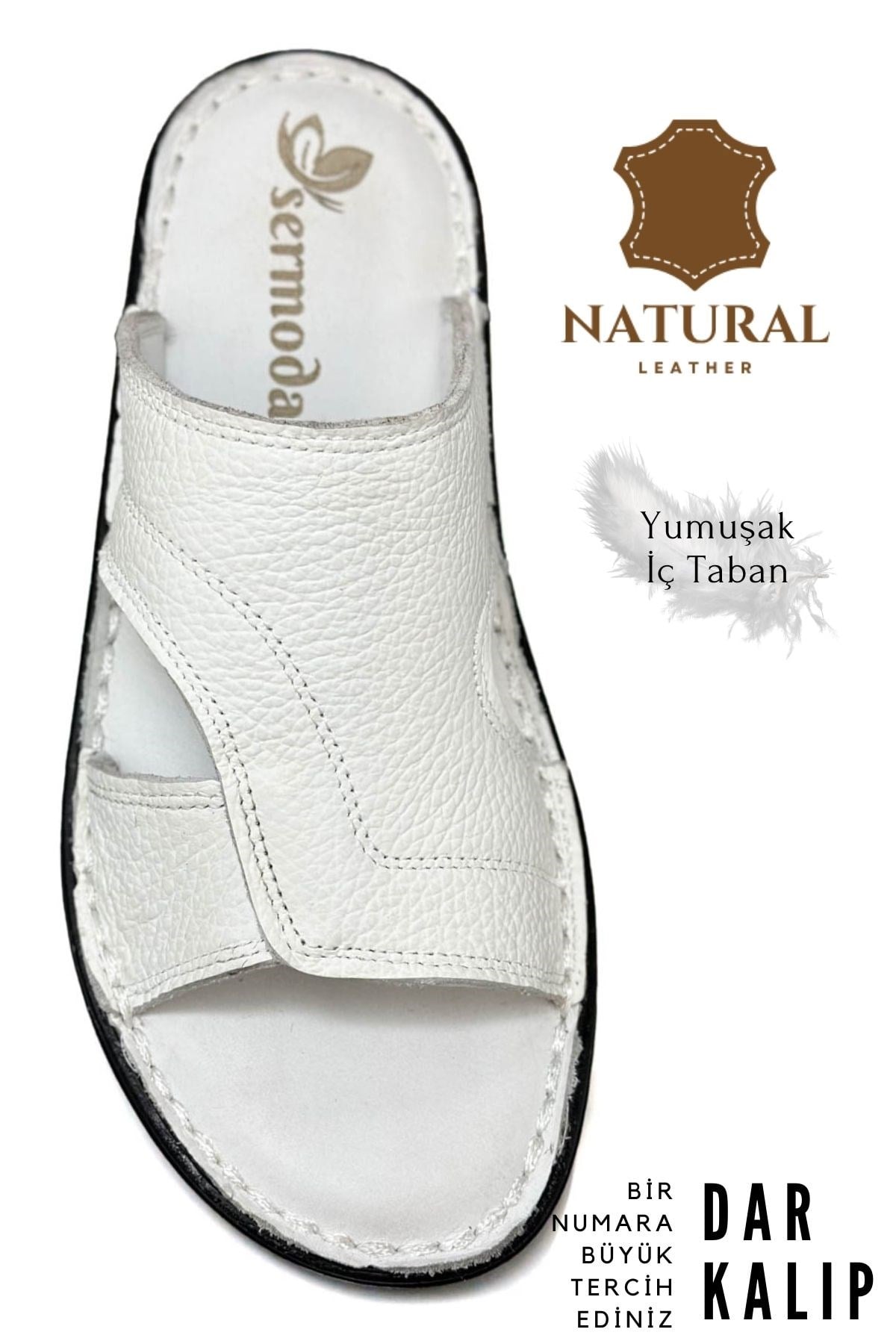 SERMODA , Terlik , Sermoda Hakiki Gerçek Deri Erkek Terlik Hafif Terlik Deri A. Şır Beyaz