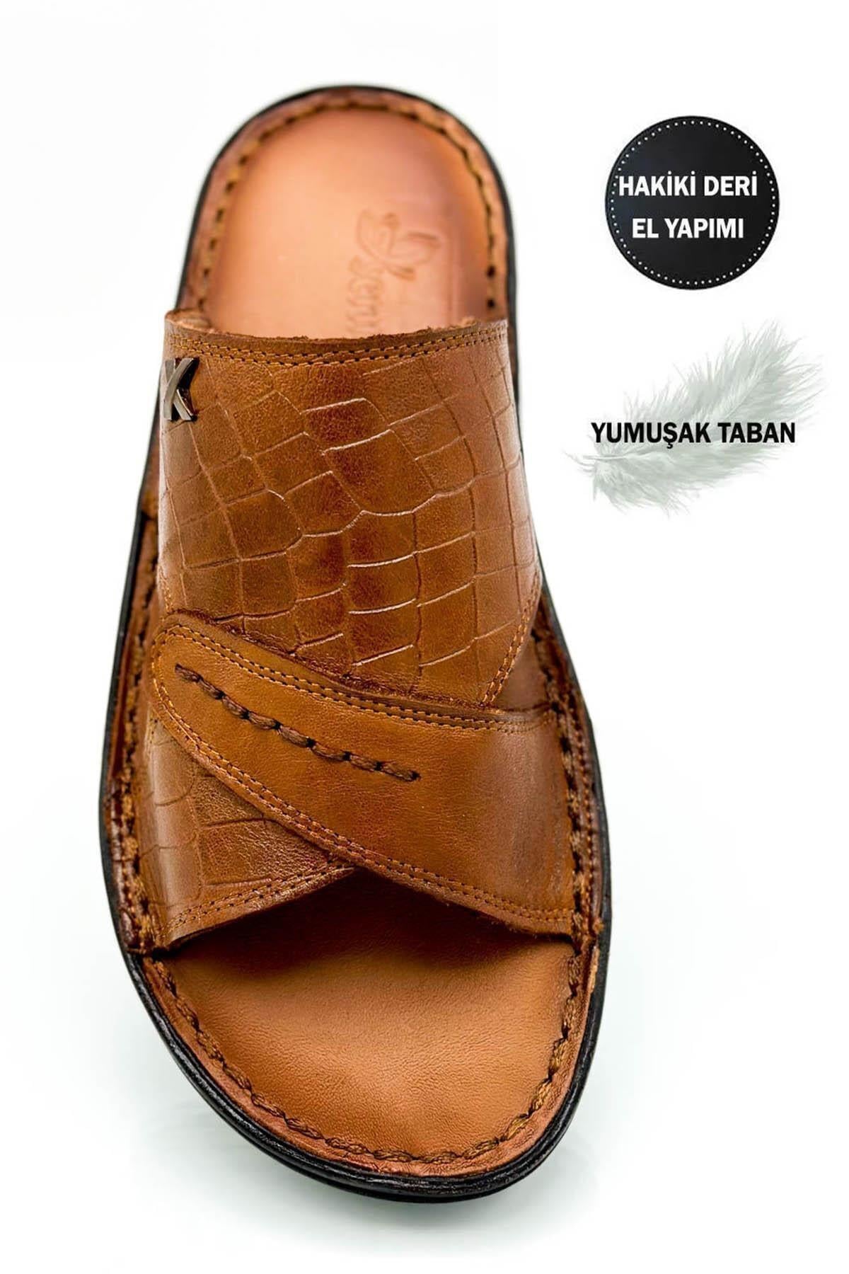 Sermoda Hakiki Gerçek Deri Erkek Terlik Hafif Terlik Deri 3D Taba 1