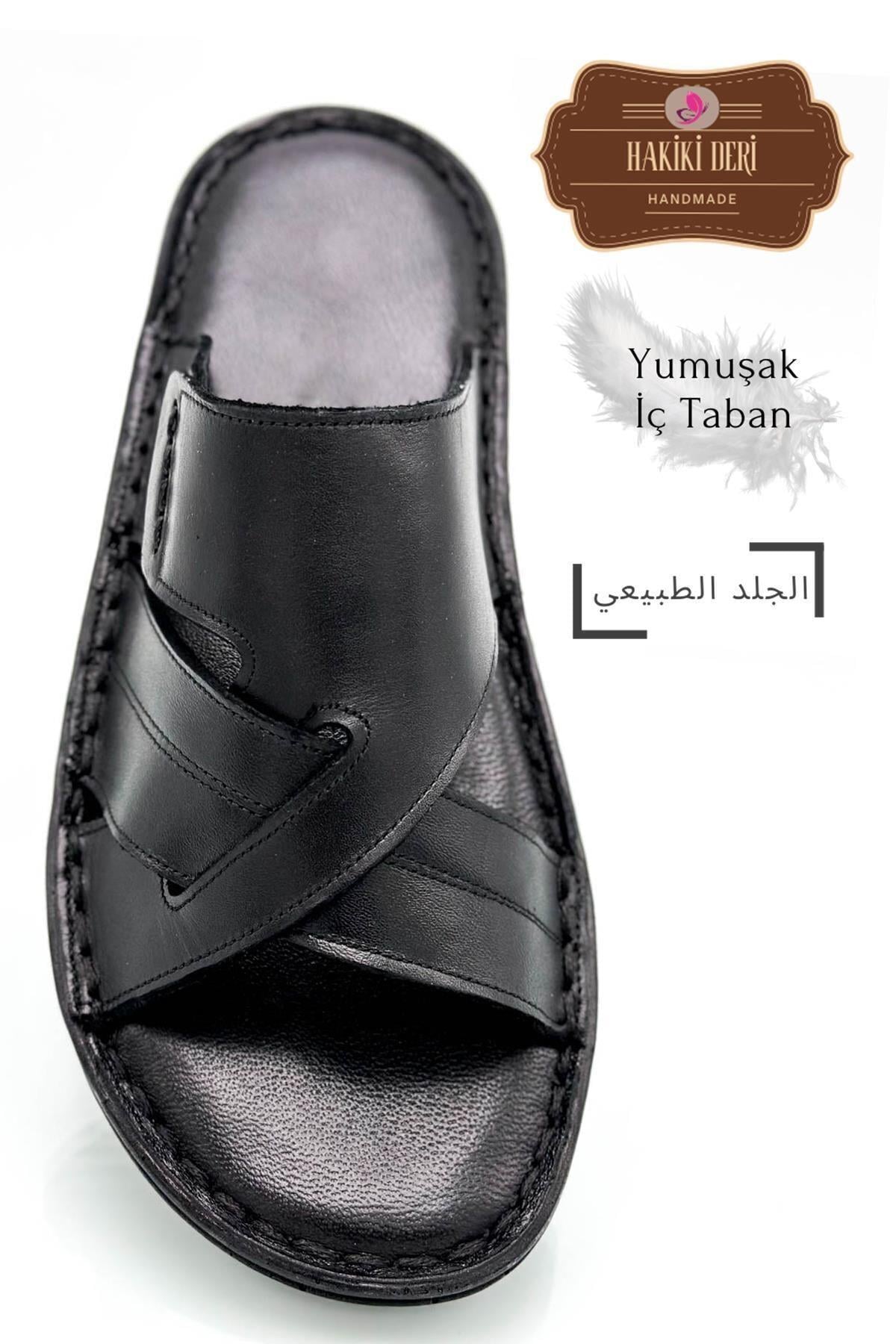 Sermoda Hakiki Gerçek Deri Erkek Terlik Hafif Terlik Deri G Siyah