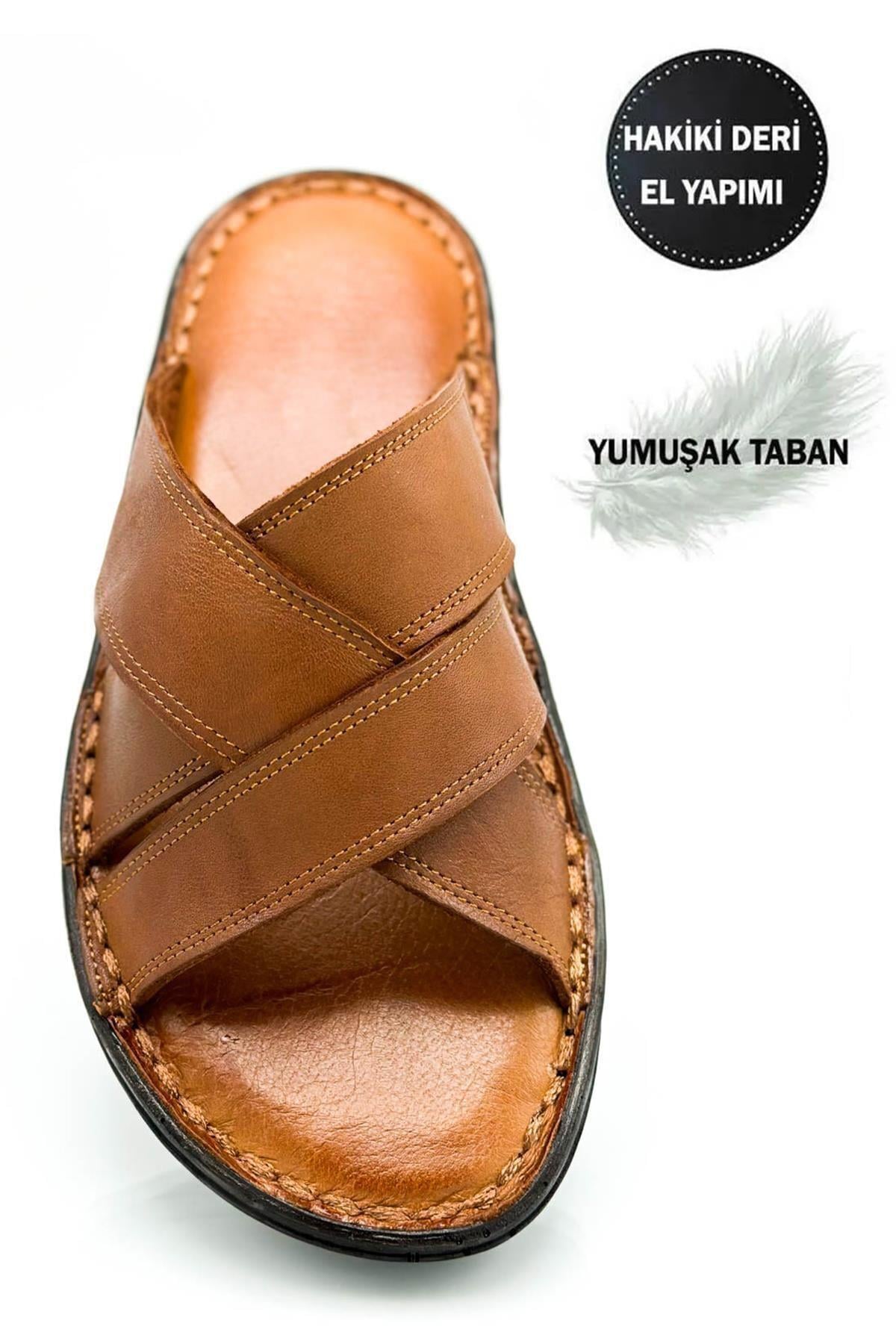 Sermoda Hakiki Gerçek Deri Erkek Terlik Hafif Terlik Deri Çapraz Taba