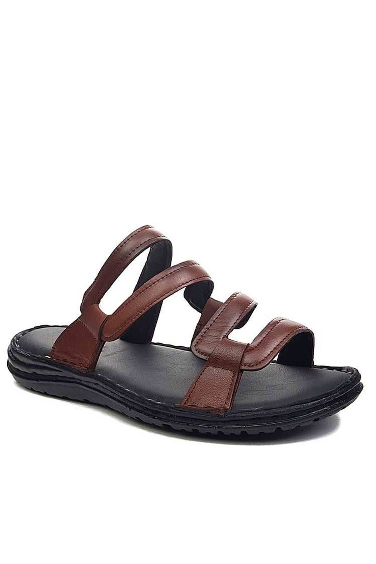 Sermoda Hakiki Gerçek Deri Erkek Terlik Hafif Terlik Deri S Taba