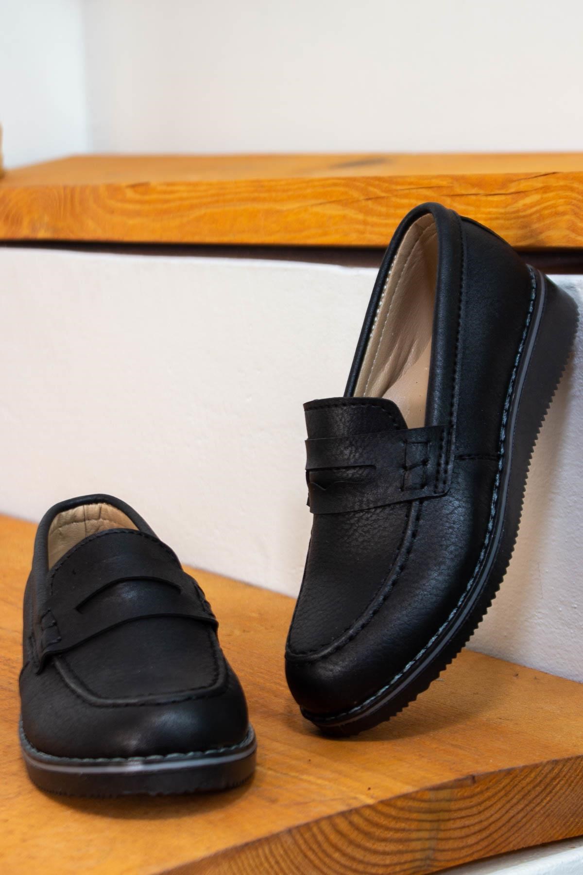Sermoda Okul Ayakkabısı Atkılı Model Erkek Çocuk Ayakkabı Siyah