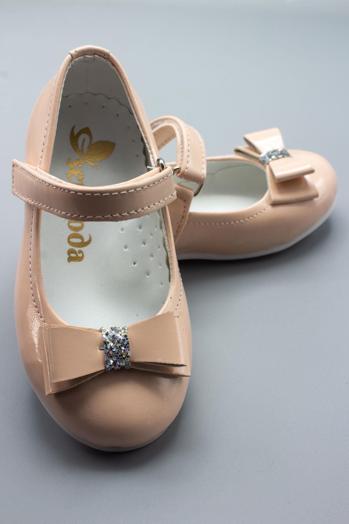 Sermoda Rugan Fiyonk Taş Detay Bebek Babet Pudra Pembe