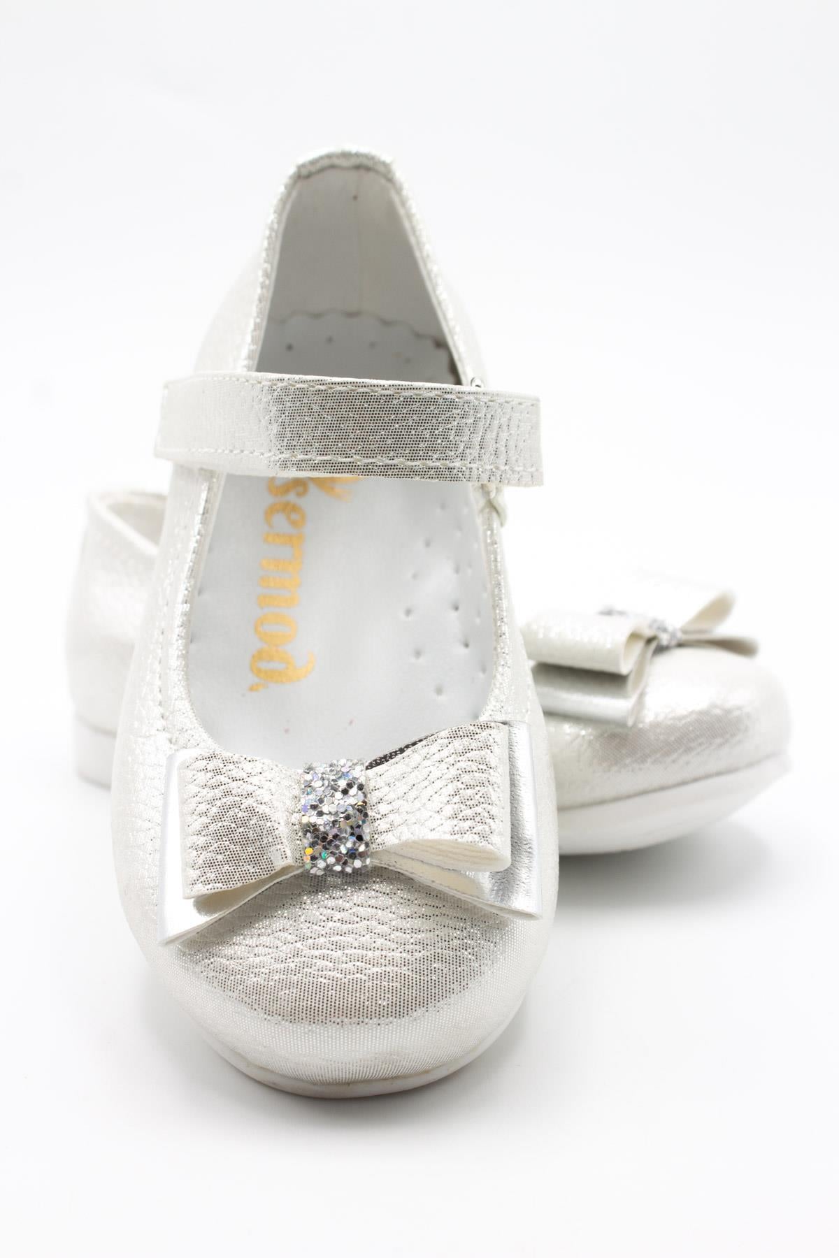 Sermoda Sultan Fiyonklu Simli Bebek Babet Gümüş Beyaz