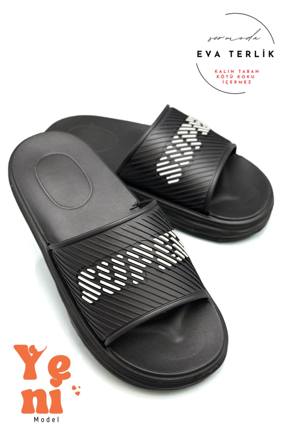 SERMODA , Terlik , Sermoda Süper Eva Erkek Terliği Plaj Lavabo Erkek Terlik Hafif Terlik Siyah Beyaz