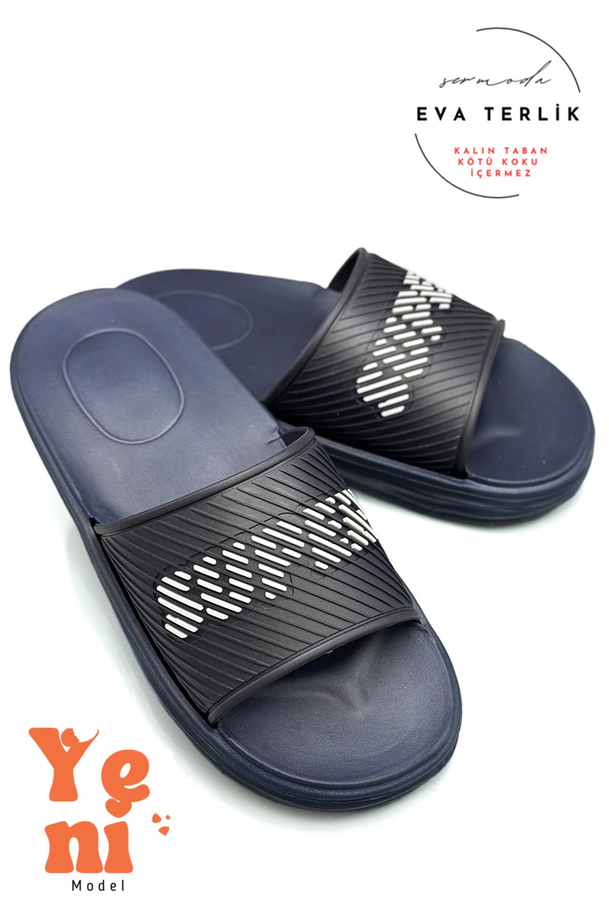 SERMODA , Terlik , Sermoda Süper Eva Erkek Terliği Plaj Lavabo Erkek Terlik Hafif Terlik Lacivert Beyaz