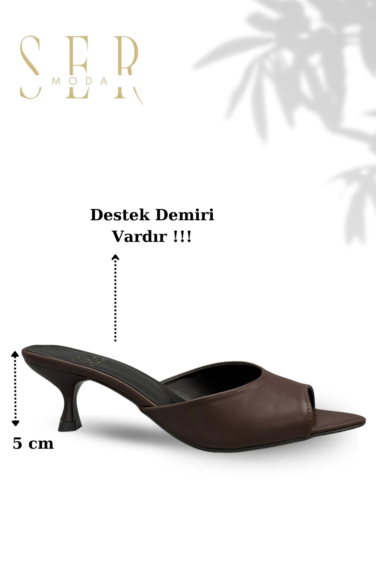 SERMODA , Terlik , Sermoda Topuklu Kadın Terlik - 5 cm İnce Topuklu Kadın Terlik Kahve