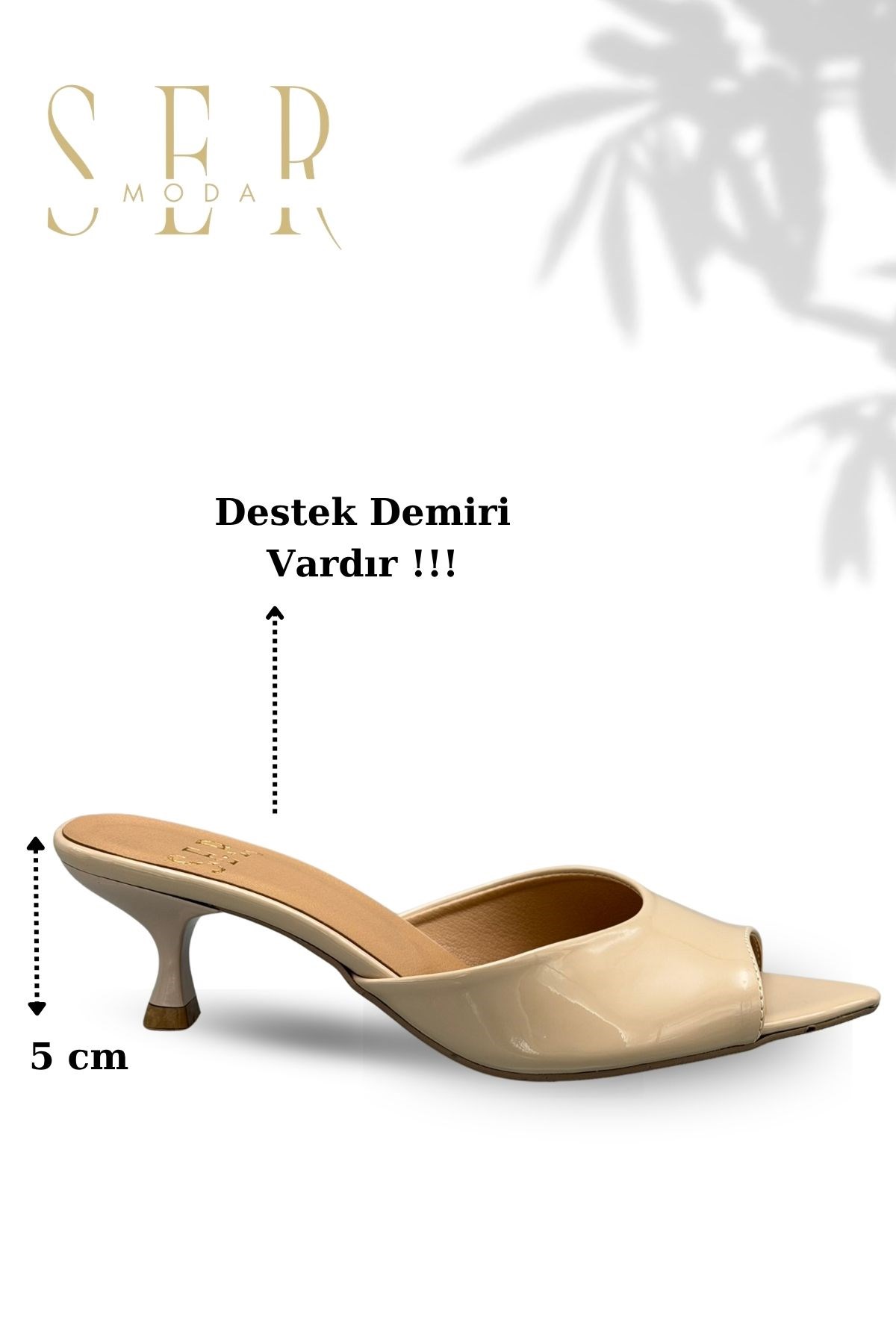 SERMODA , Terlik , Sermoda Topuklu Kadın Terlik - 5 cm İnce Topuklu Kadın Terlik Bej Rugan