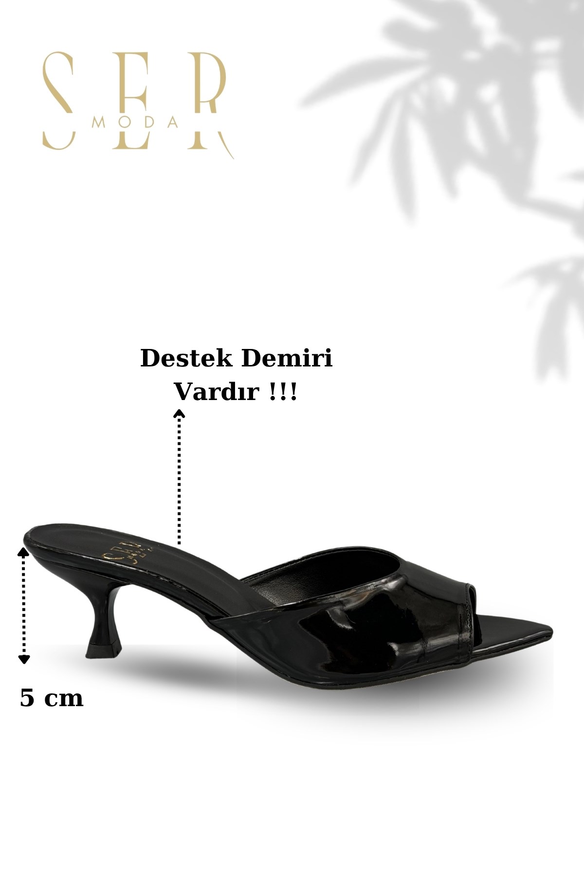 SERMODA , Terlik , Sermoda Topuklu Kadın Terlik - 5 cm İnce Topuklu Kadın Terlik Siyah Rugan