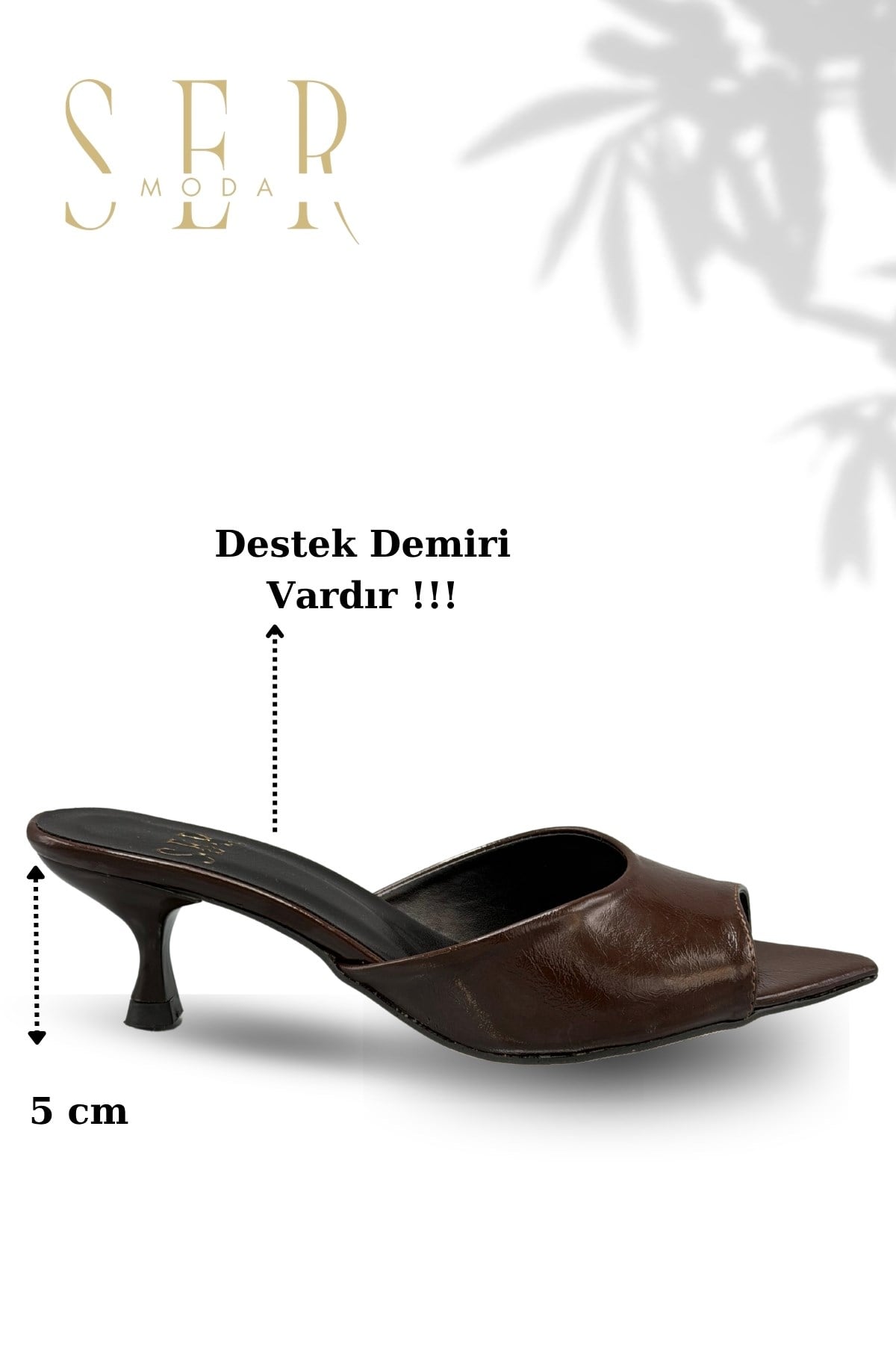 SERMODA , Terlik , Sermoda Topuklu Kadın Terlik - 5 cm İnce Topuklu Kadın Terlik Kahve Yanki