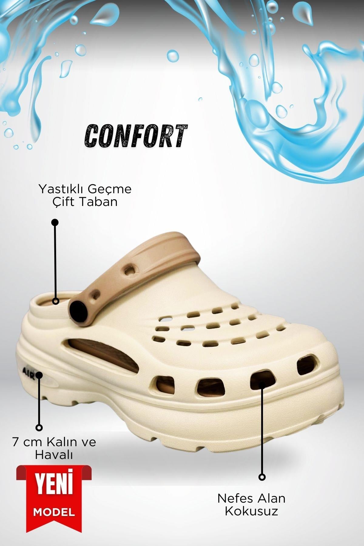 SERMODA , Terlik , Sermoda Yüksek Çift Taban Taşlı Deniz Havuz Sabo Doktor Hemşire Hastane Comfort Günlük Kadın Terlik Ekru