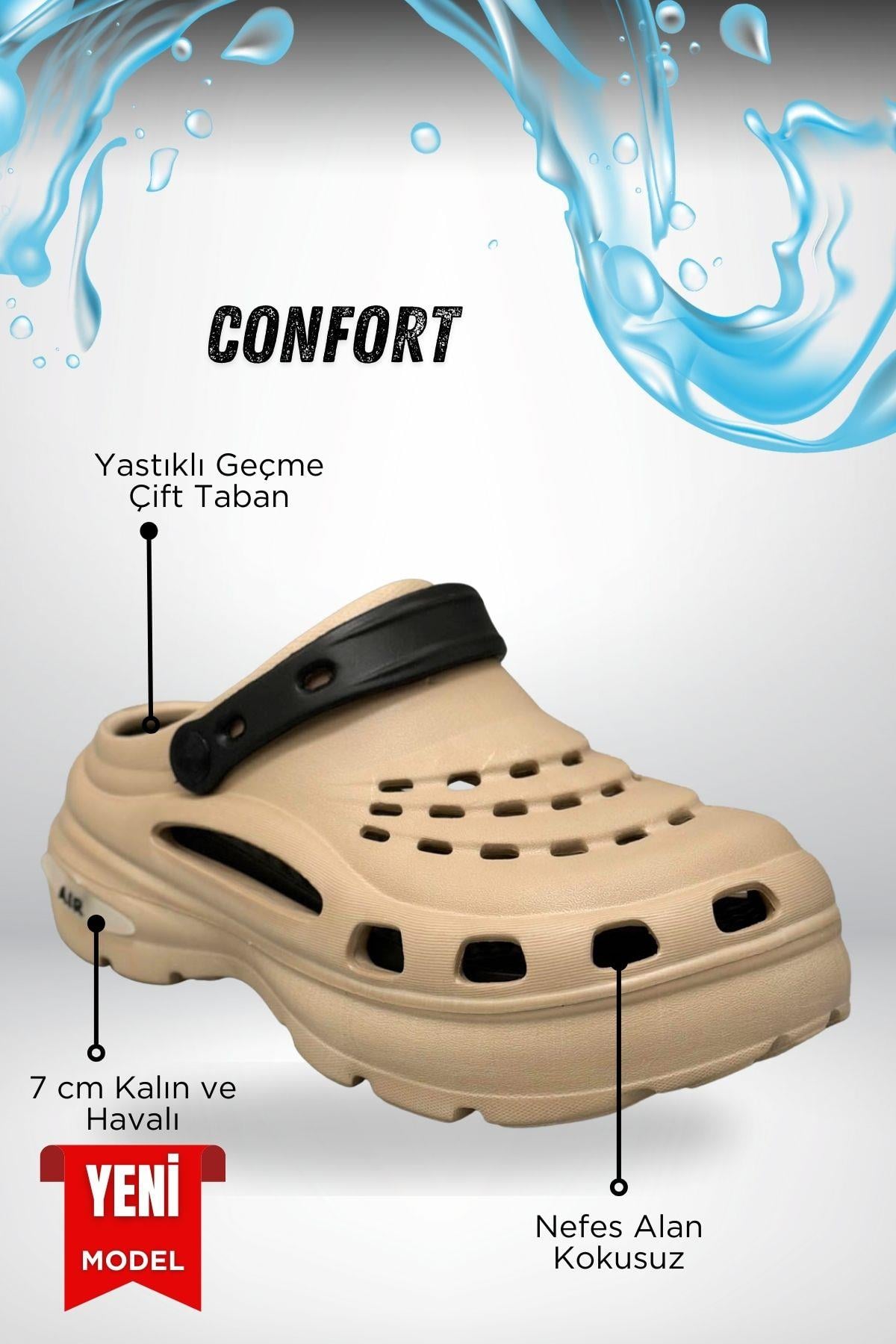 SERMODA , Terlik , Sermoda Yüksek Çift Taban Taşlı Deniz Havuz Sabo Doktor Hemşire Hastane Comfort Günlük Kadın Terlik Vizon Siyah